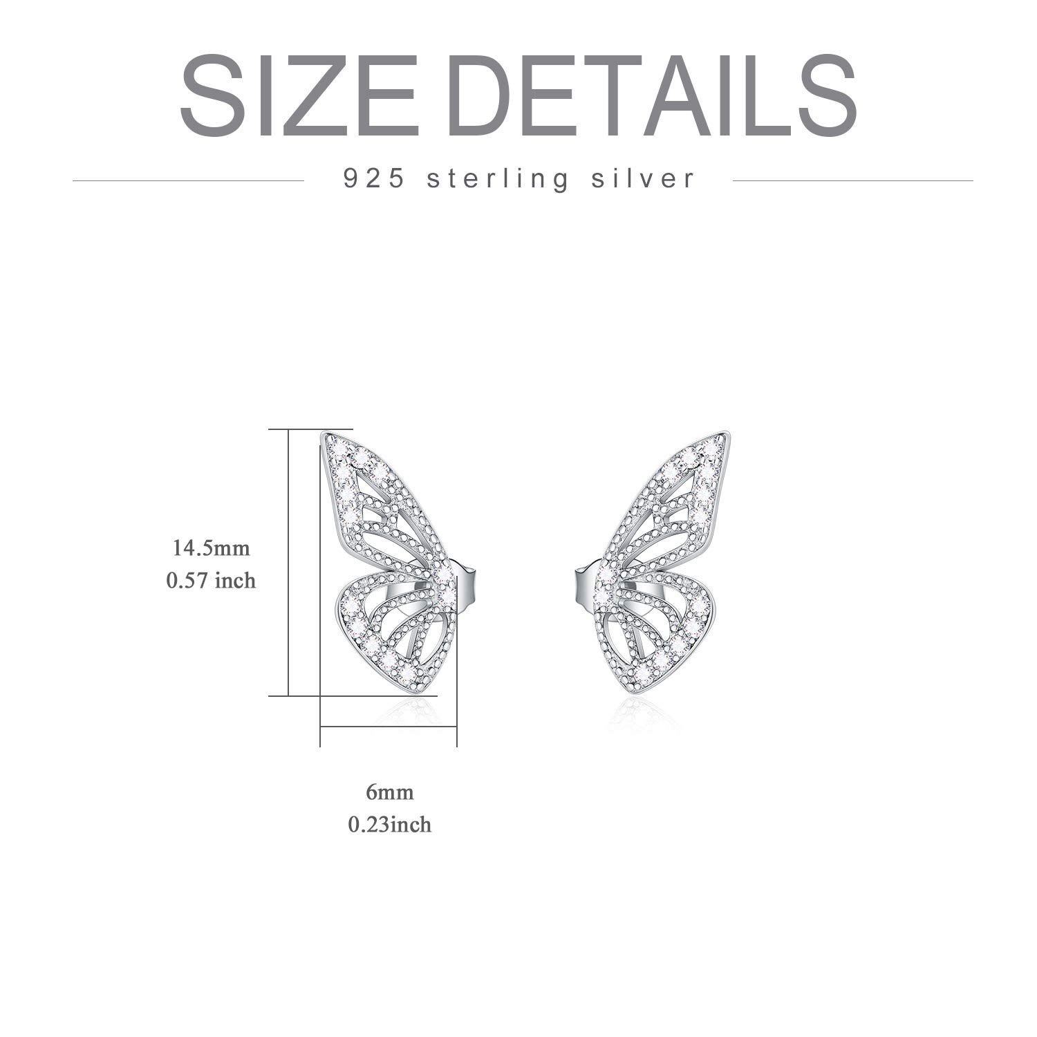 RMREWY 925 Sterling Silver Butterfly Stud Earrings with Cubic Zirconia - Half Wing Design Fashion Jewelry for Women & Girlfriend - Perfect for Birthday Gifts, Anniversary, and Everyday Wear
