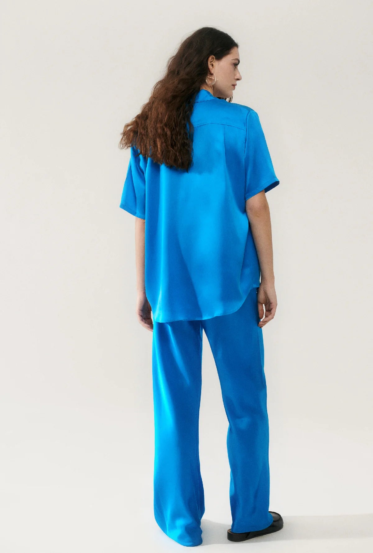 Stylish Bias Cut Pants in Coast Blue | Women's High Waisted Wide Leg Trousers for Office & Casual Wear