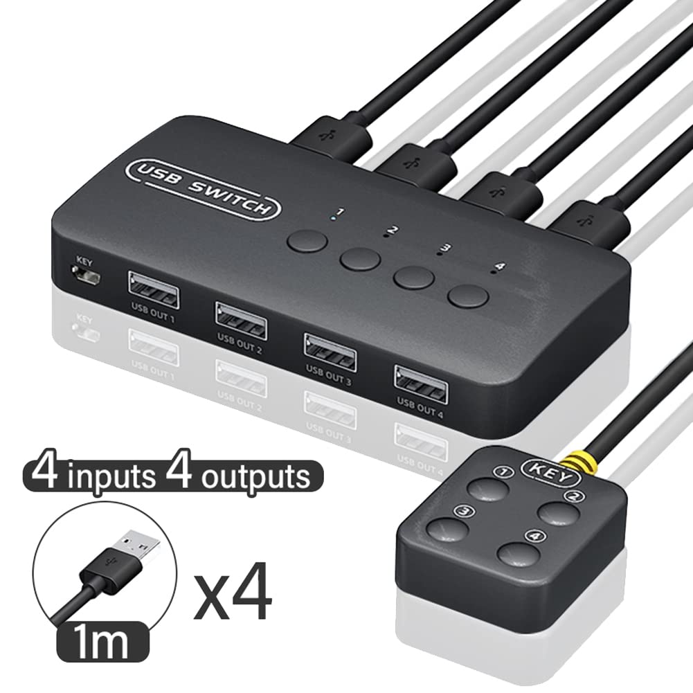 Tsadeer 4 Port KVM Switch - 4 Input 4 Output USB HDMI VGA Adapter for Laptop, Computer, Printer, Keyboard, Mouse & Monitor | Perfect for Home Office, Gaming Setup & Multi-Device Workstations