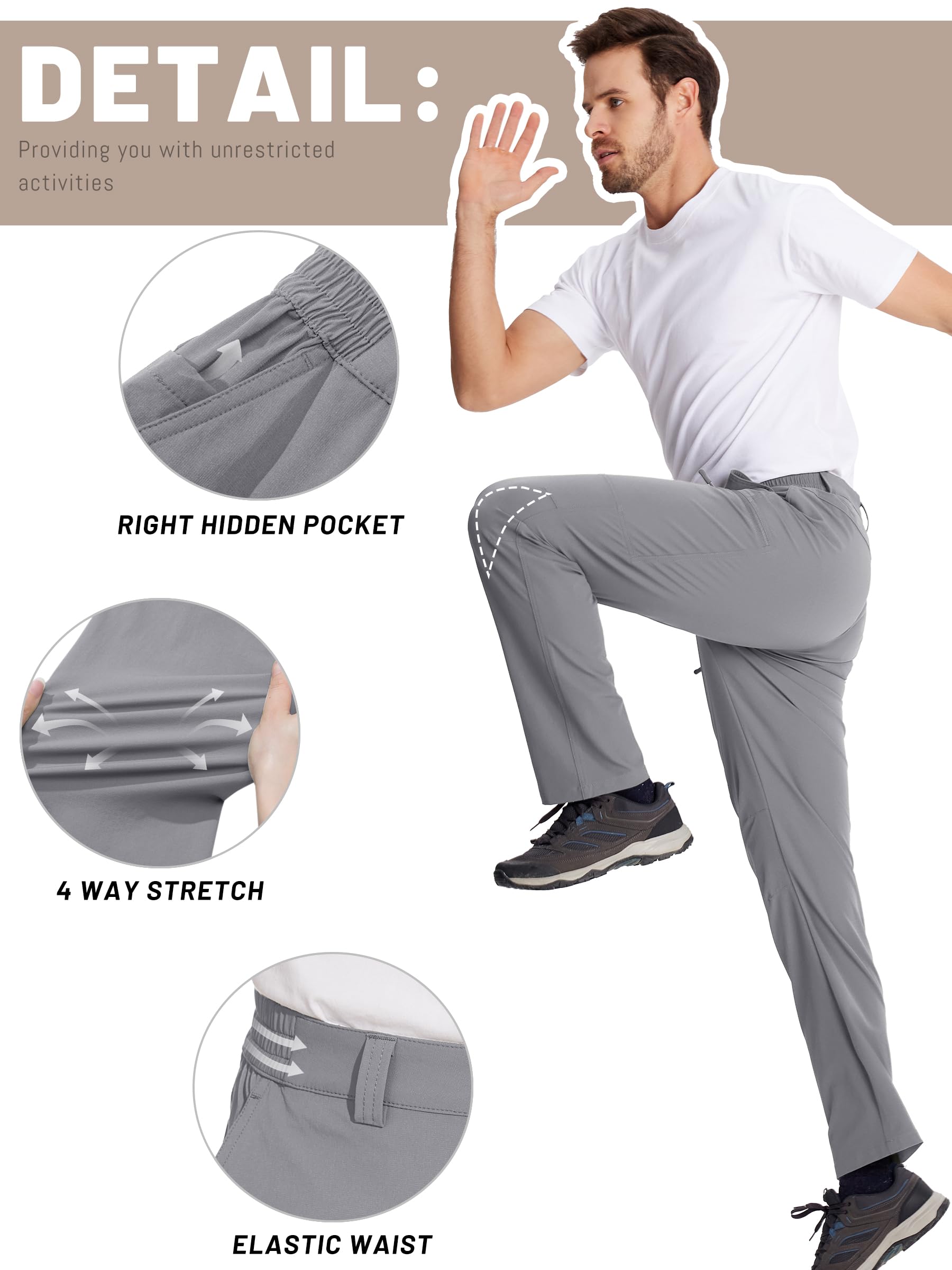 TACVASEN Men's Lightweight Quick-Dry Hiking Pants - Water Resistant Tactical Work Pants with 6 Pockets & Ripstop Fabric for Outdoor Trekking, Camping and Adventure Activities