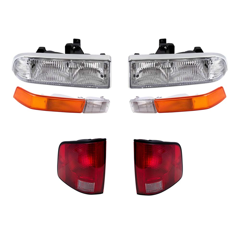 Brock Replacement Headlights Set - Driver & Passenger Side Headlights, Park Signal Fog Lights, Tail Lights with Black Edge (6-Piece) Compatible with 1998-2004 Chevy S10 | Perfect for Night Driving & Vehicle Restoration