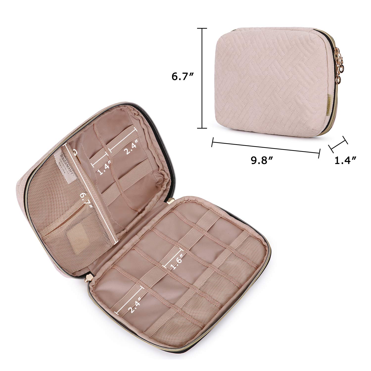 BAGSMART Large Electronics Organizer Travel Case - Waterproof Cable Organizer Bag with Multiple Pockets for Laptop, Tablet, Chargers & Accessories | Perfect for Business Trips, Vacation & Daily Commute (Pink)