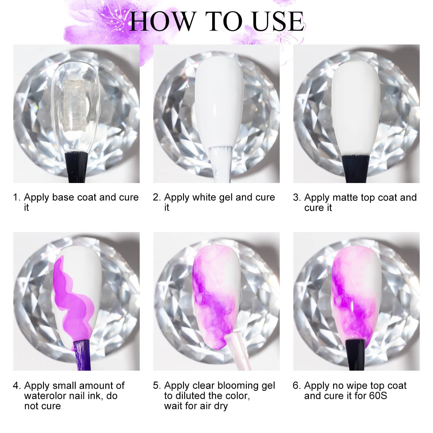 12PCS Marble Nail Polish Set - Blooming Gel Marble Ink for Nails in Gold, Blue & Purple | Watercolor Magic Blossom Gel Polish for Nail Salon & Home DIY | Perfect for Manicures, Nail Art & Creative Designs