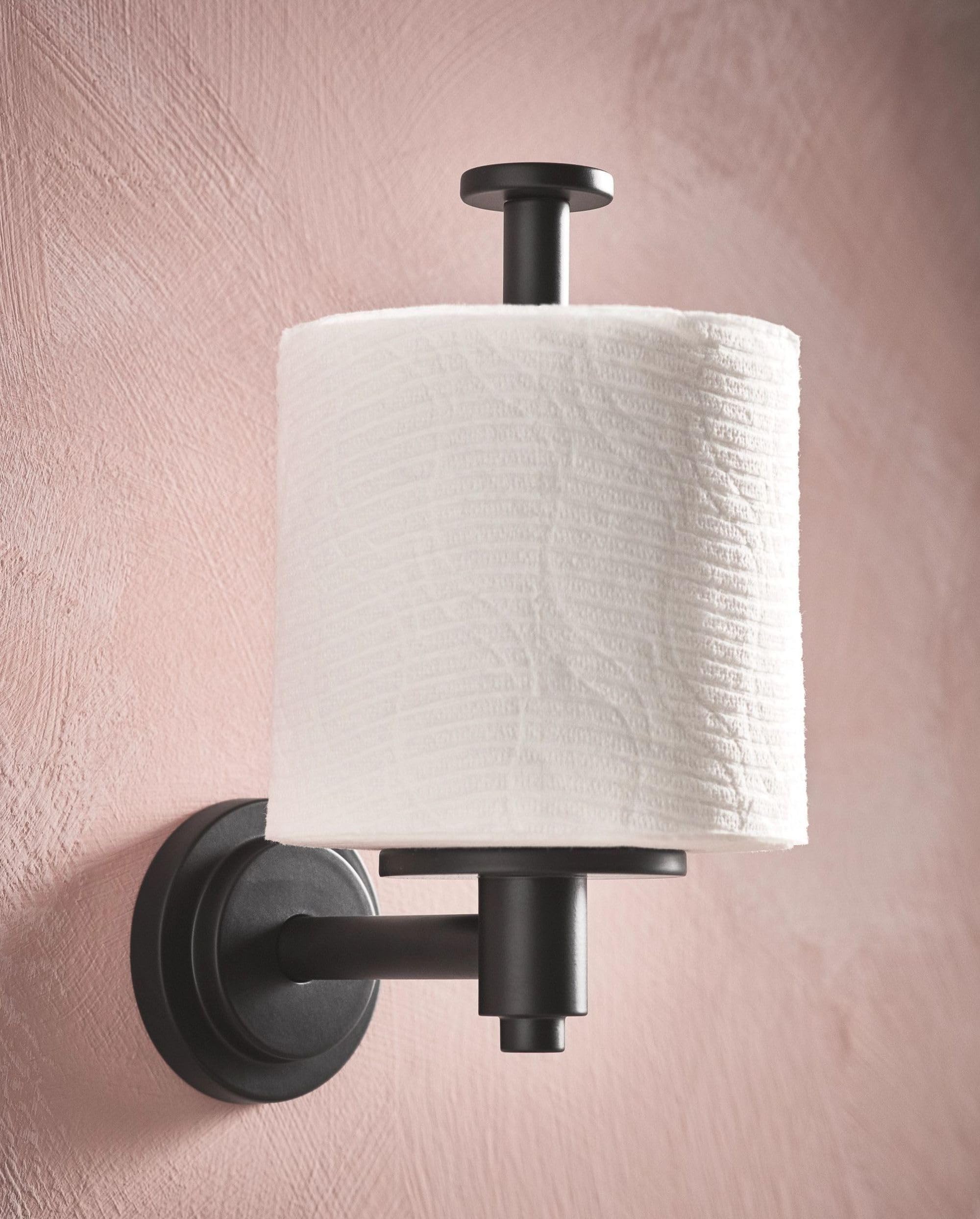 Moen DN0709BLL Matte Black Single Post Toilet Paper Holder - European Style Bathroom Tissue Roll Stand for Modern Homes & Luxury Hotels