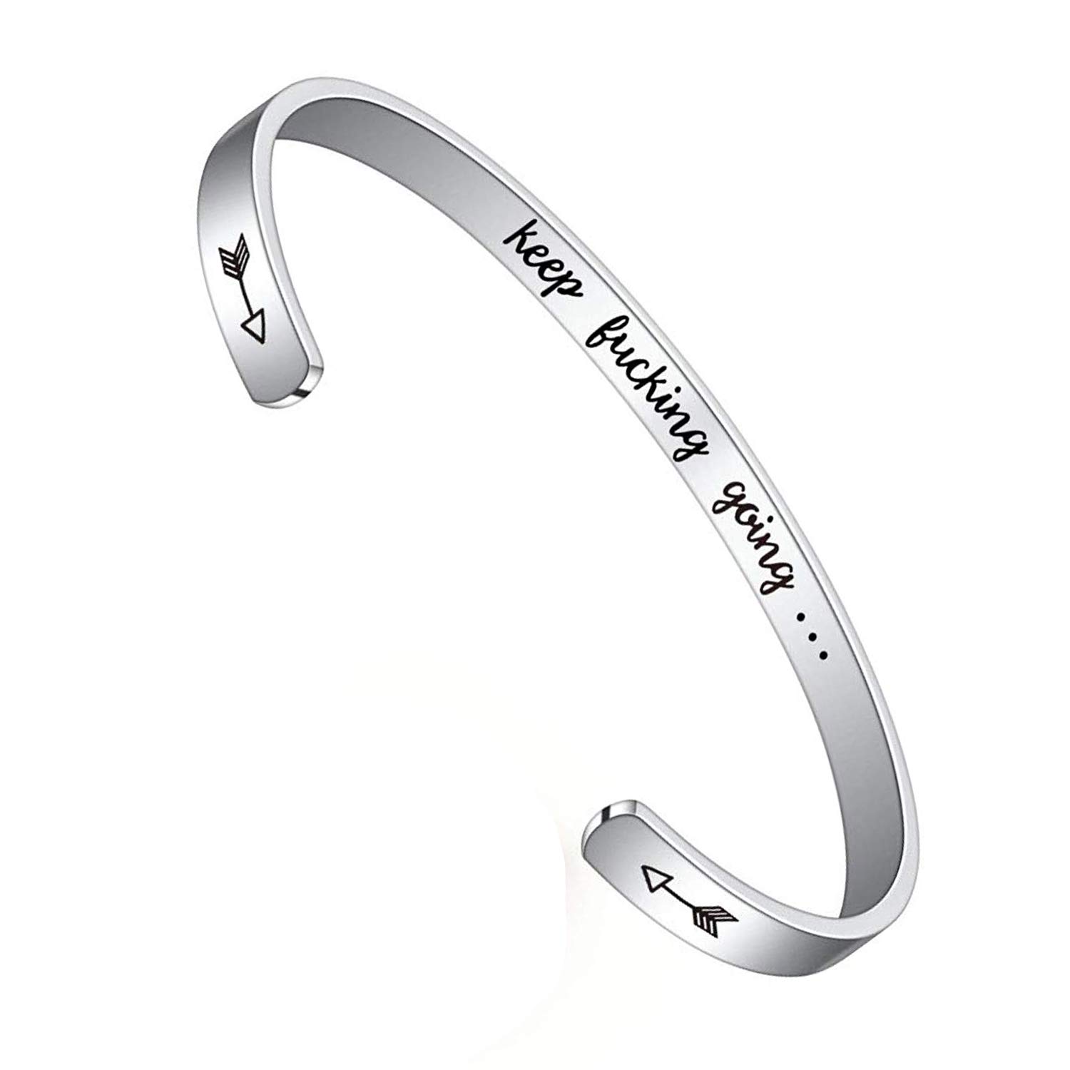 Stainless Steel Inspirational Bracelet for Women - Engraved Encouragement Quotes, Birthday Gift for Her, Graduation Gift for Teen Girls - Keep Going Motivational Jewelry Under $10 - Perfect for Daily Wear, Gifting & Special Occasions