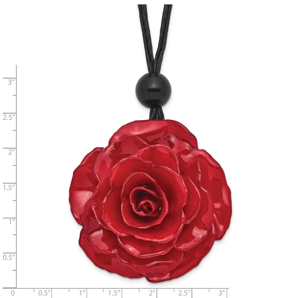 18 Inch Black Cotton Cord Necklace with Lacquer Dipped Large Red Rose - Perfect for Valentine's Day Gifts, Weddings & Boho Fashion Accessories