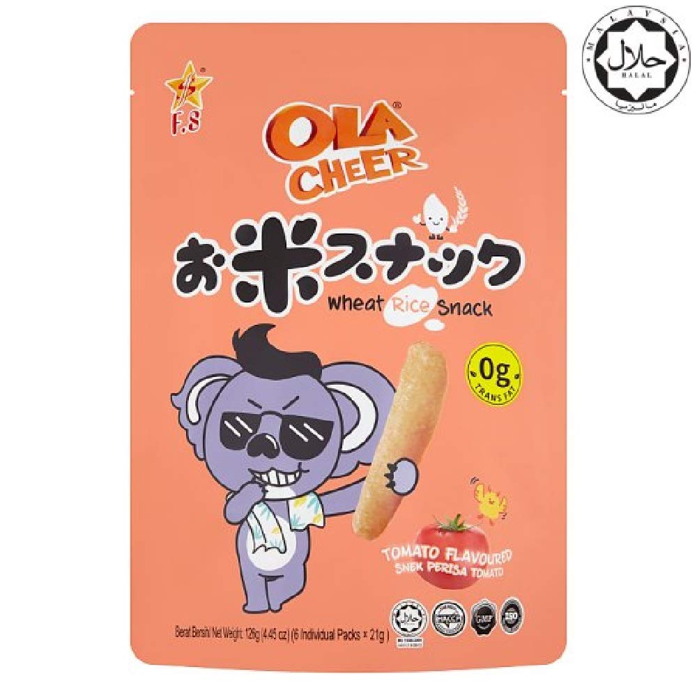 Ola Cheer Wheat Rice Snacks 126g (Tomato Flavor, 9 Pack) - Crunchy & Healthy Snack for Parties, School Lunches & On-the-Go