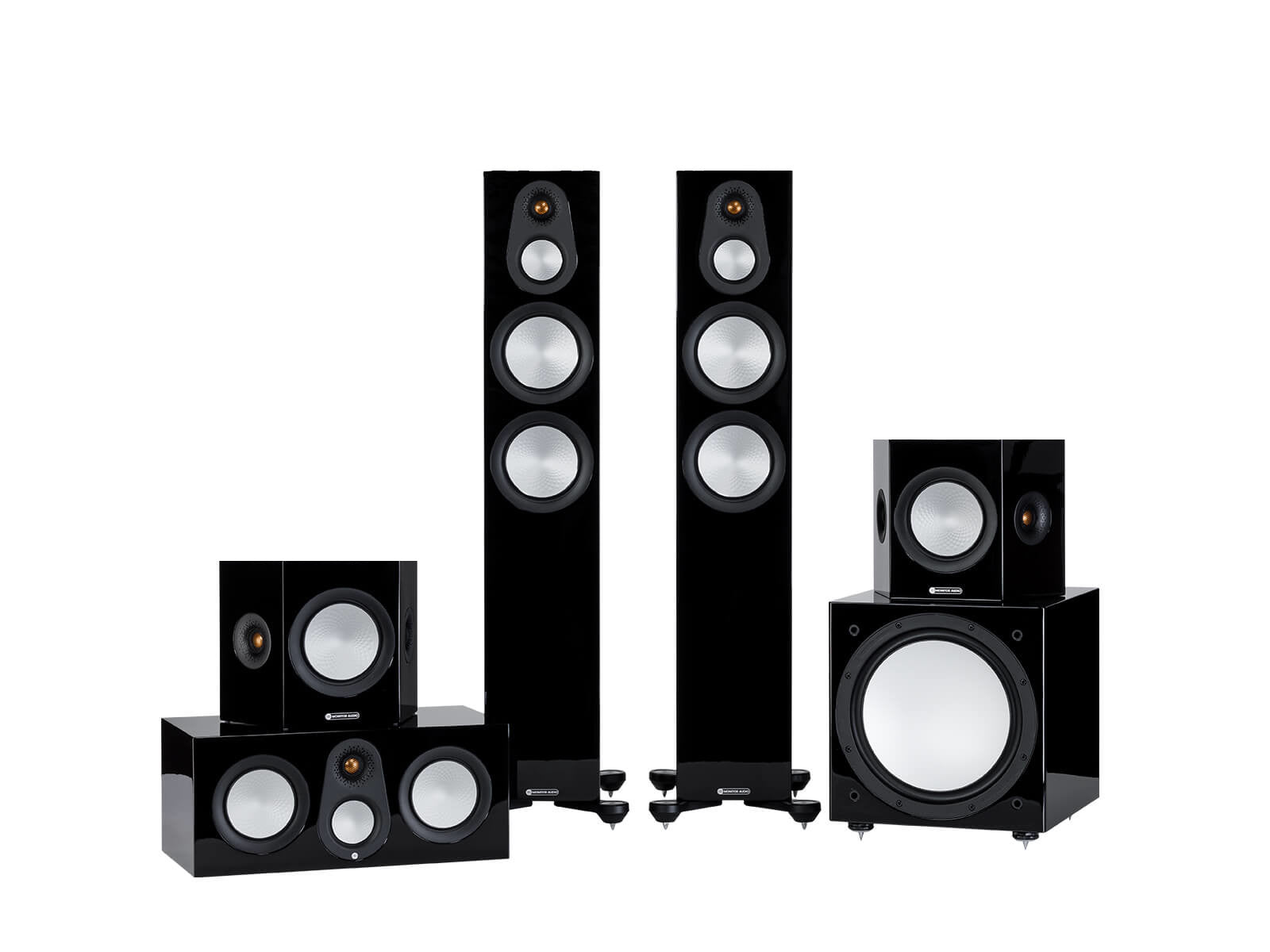 Monitor Audio Silver 300 7G 5.1 Channel Home Theater Speaker System - Premium Floorstanding Speakers for Movies, Music & Gaming (Black Oak) | Perfect for Living Room & Home Theater Setup