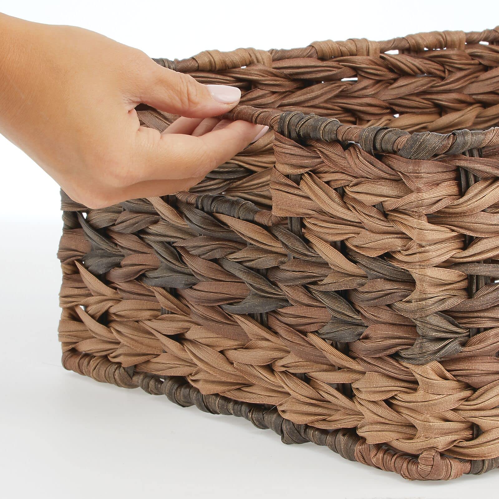 mDesign Woven Plastic Storage Bins - 6 Pack Brown Ombre Baskets (12x13x6 Inches) for Home Organization, Closet, Bathroom & Nursery Storage