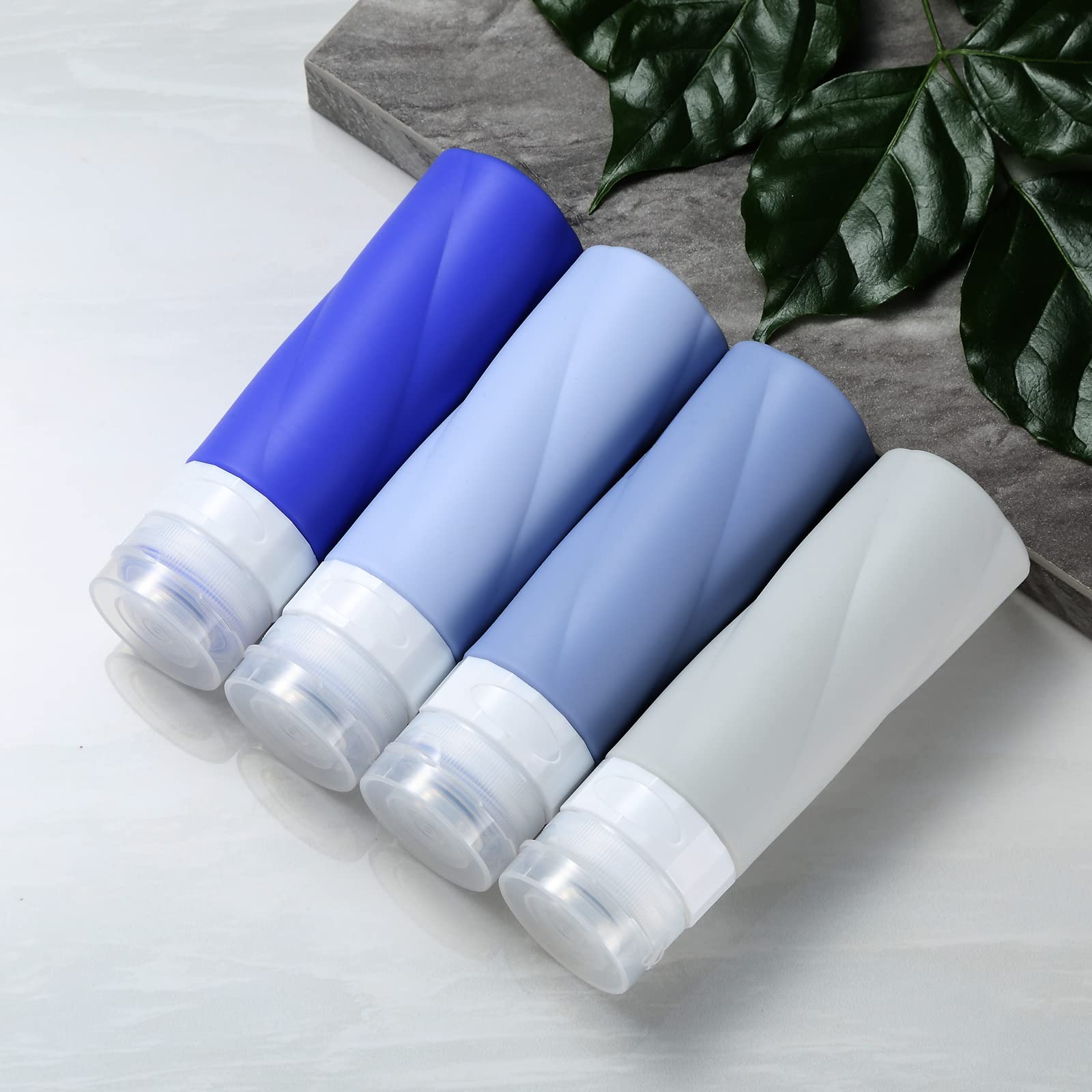 Gemice 3oz TSA Approved Travel Bottles - BPA Free Leak Proof Refillable Toiletry Containers with Clear Travel Bag (4 Pack) | Perfect for Airplane Carry-On, Vacation Essentials & Shampoo/Conditioner Storage