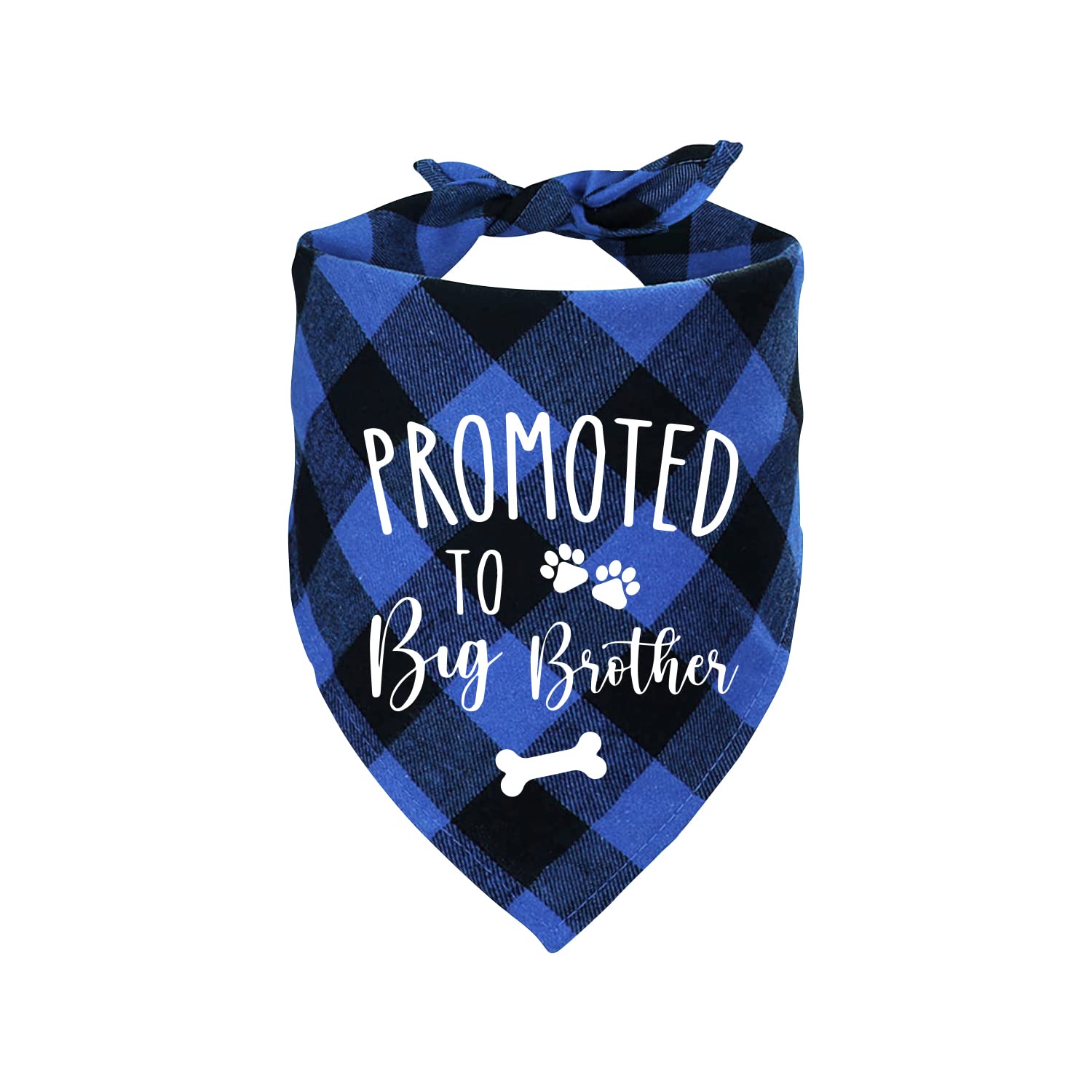 PTZIZI Blue Plaid Cotton Triangle Dog Bandana - Funny 'Promoted to Be Big Brother' Pet Bib Scarf for Small, Medium & Large Dogs - Perfect for Birthdays, Parties & Gifts for Dog Lovers