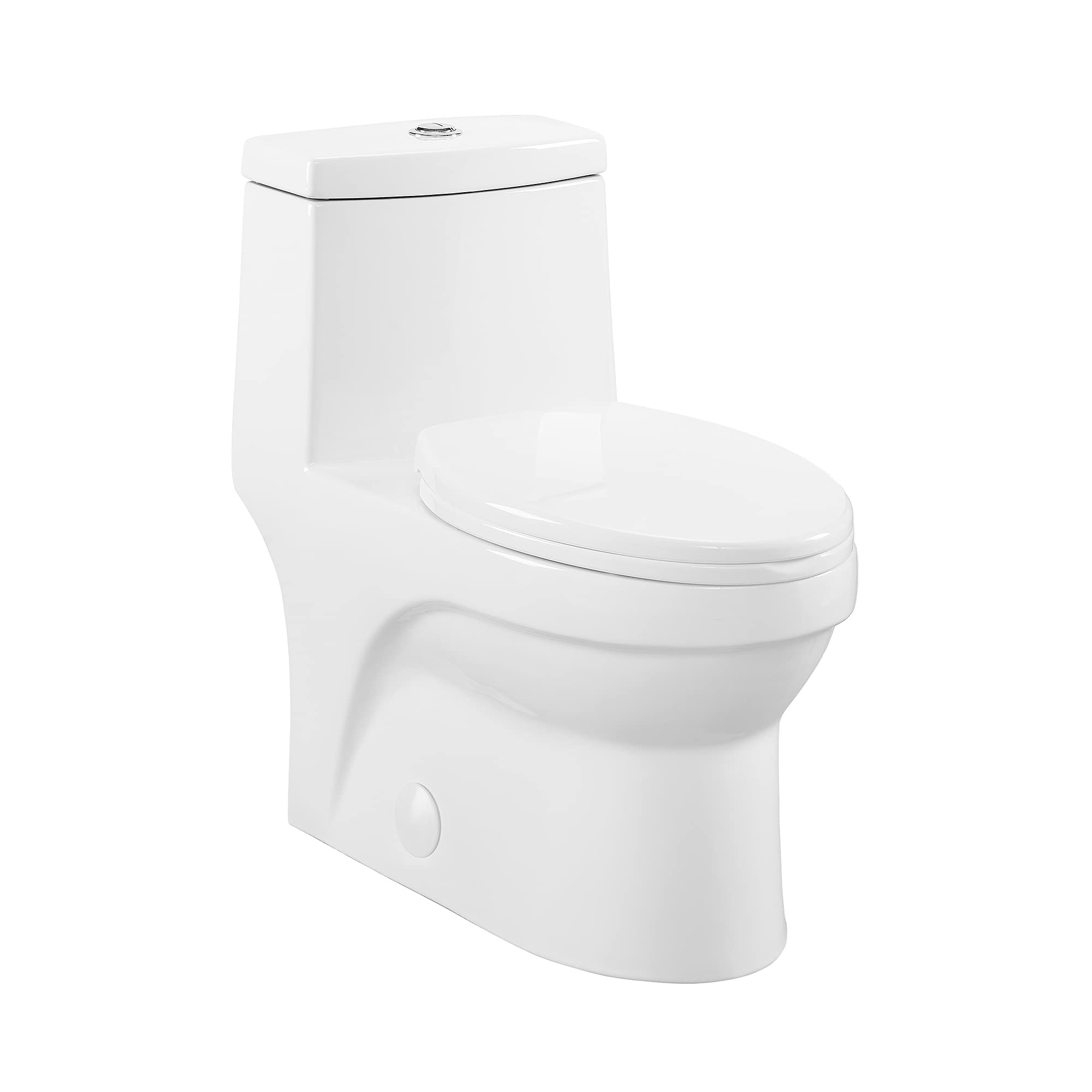 Swiss Madison SM-1T118 Virage One Piece Elongated Dual Flush Toilet 0.8/1.28 GPF - High Efficiency Water Saving Design - Glossy White - Perfect for Modern Bathrooms & Small Spaces