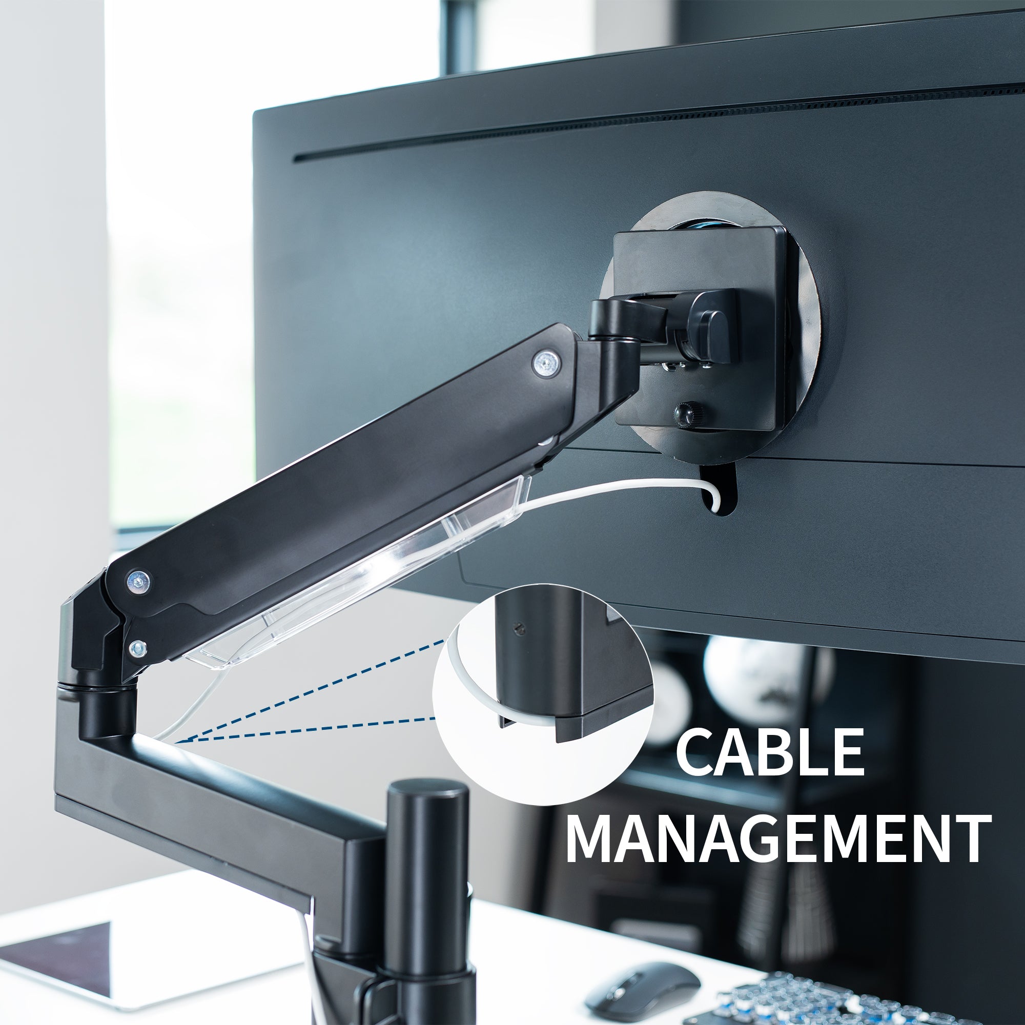 Pneumatic Arm Single Ultrawide Monitor Desk Mount with USB Port - Holds Up to 49 Inch Screens - Perfect for Home Office, Gaming Setup & Workspace Ergonomics