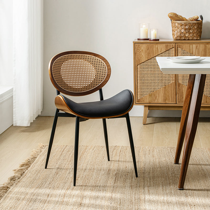 Flora Curved Wood Backrest Faux Leather Upholstered Dining Chair Cushion - Ergonomic Support for Kitchen, Restaurant & Office - Comfortable Seat Pad with Wooden Frame (Multiple Styles Available)