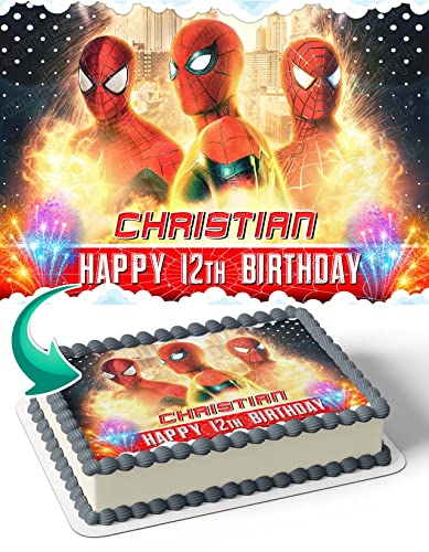 Spiderman No Way Home Multiverse Peter Parker Edible Cake Topper - Custom Birthday Cake Decoration for Superhero Themed Parties, 1/4 Sheet Size - Perfect for Kids Birthday Cakes, Superhero Desserts, and Marvel Movie Night Treats