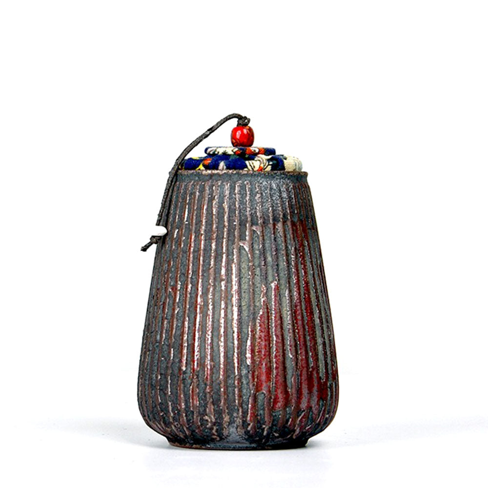 Iron Style Coarse Pottery Tea Caddy - Handmade Ceramic Tea Storage Container for Loose Leaf Tea - Perfect for Tea Lovers, Home Kitchen & Office Use