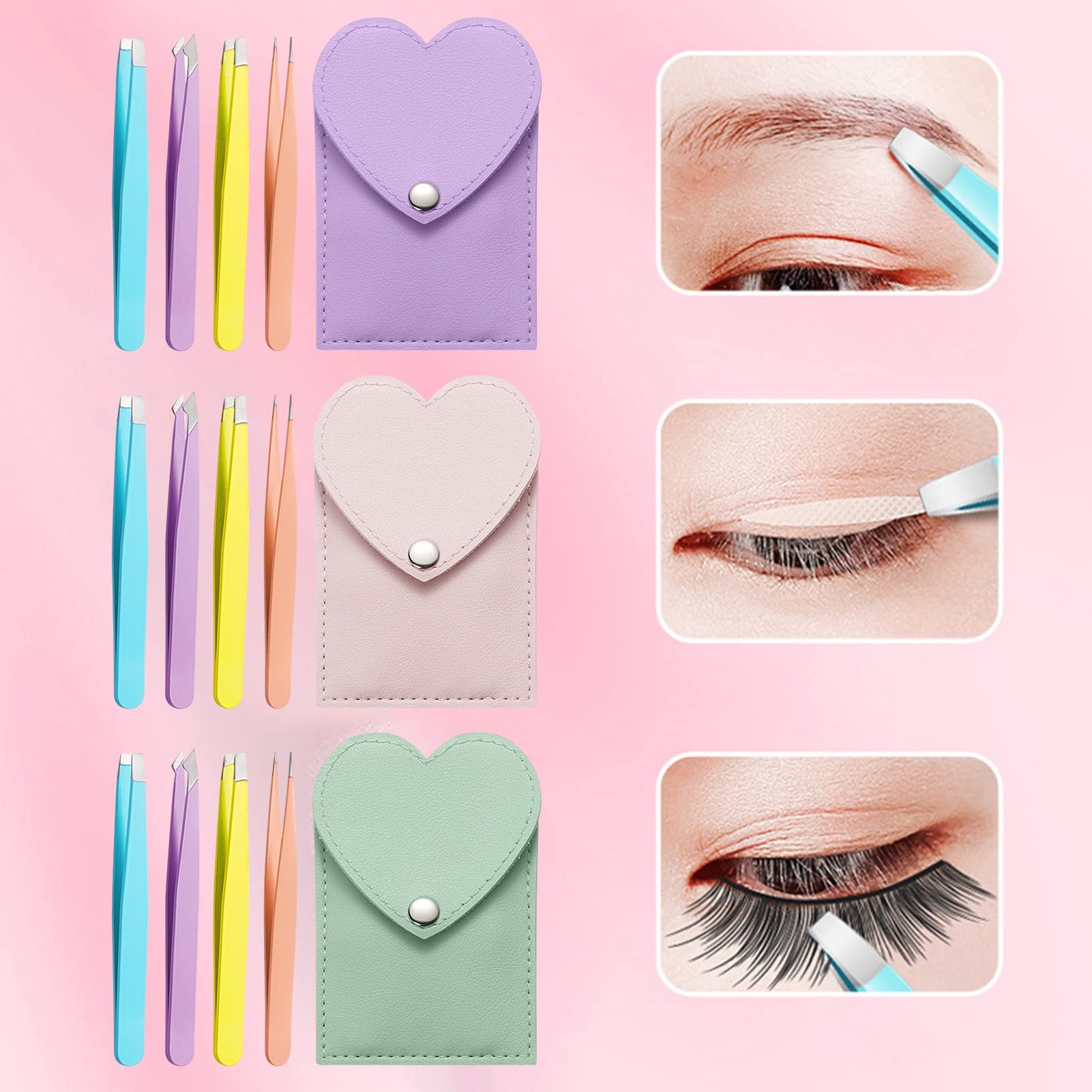 1 Set Stainless Steel Eyelash Tweezers - Anti-Rust, Slant Tip Design with Storage Bag - Precise Makeup Tool for False Lashes Application & Eyebrow Grooming - Perfect for Home, Salon, and Travel Use