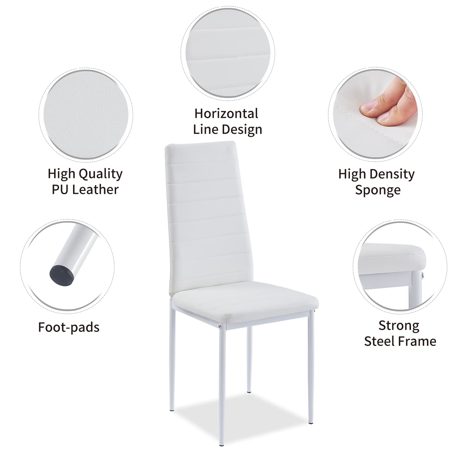 4-Pack White Upholstered Dining Chairs Set - Modern PU Leather Side Chairs with Metal Legs for Kitchen & Dining Room - Washable & Durable for Everyday Use, Dinner Parties & Home Decor