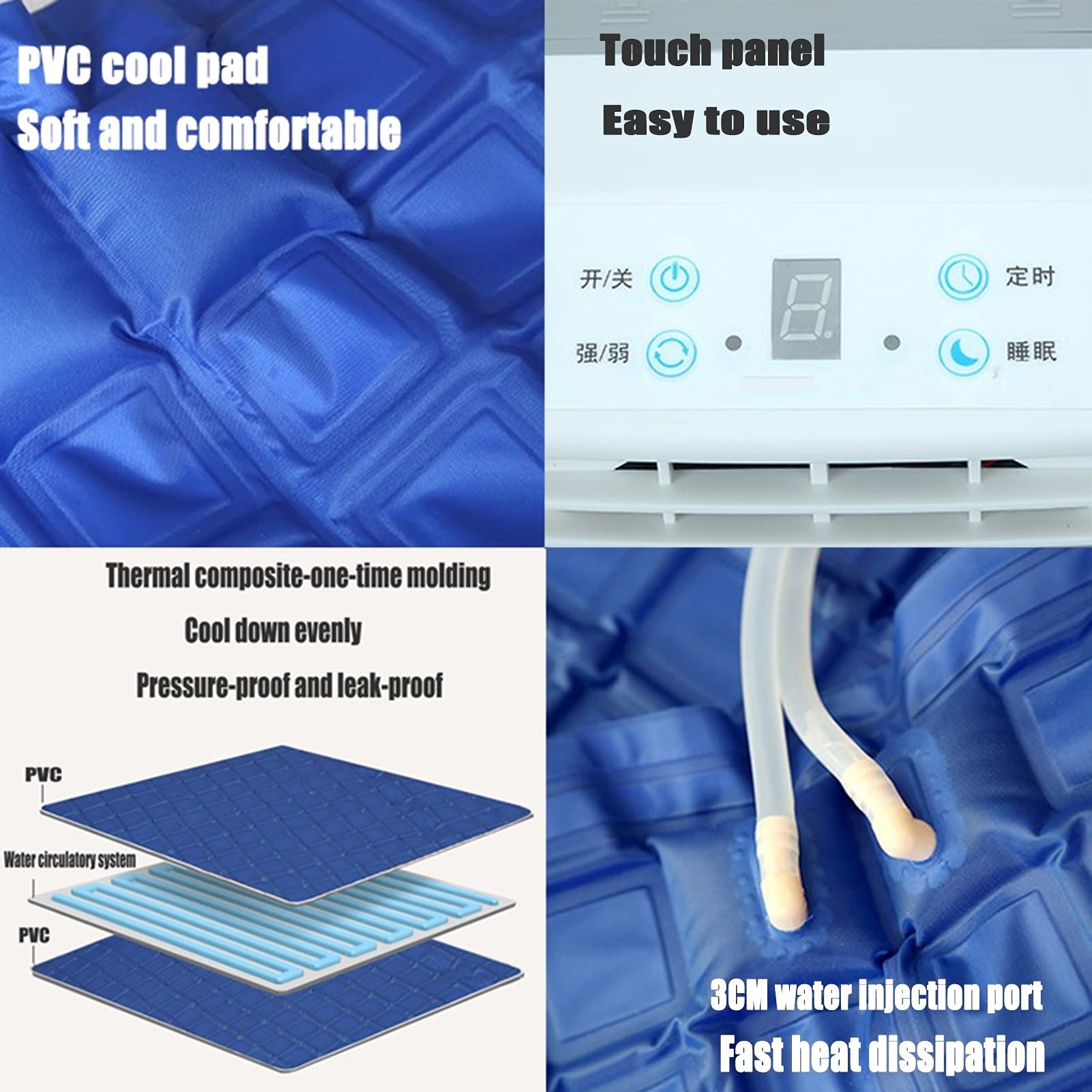 Mattress Cooler Pad with Air-Conditioning Fan & Water Cooling System - Portable Bed Cooling Pad for Hot Sleepers, Outdoor Camping & Home Use - Compatible with Mobile Power (Double Size, Blue)