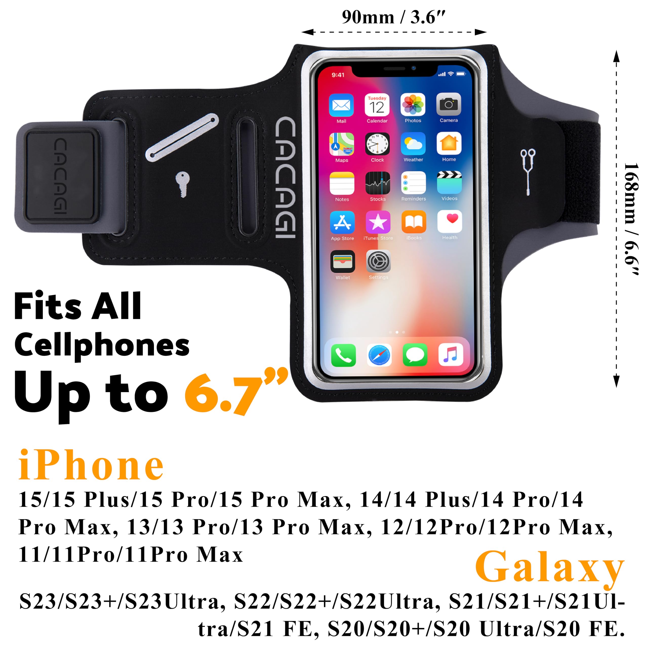 Sweatproof Running Armband for iPhone 15/14/13/12/11 Pro Max - Adjustable Phone Holder with Key Pocket & Card Slot - Perfect for Workout, Jogging, Gym & Outdoor Activities