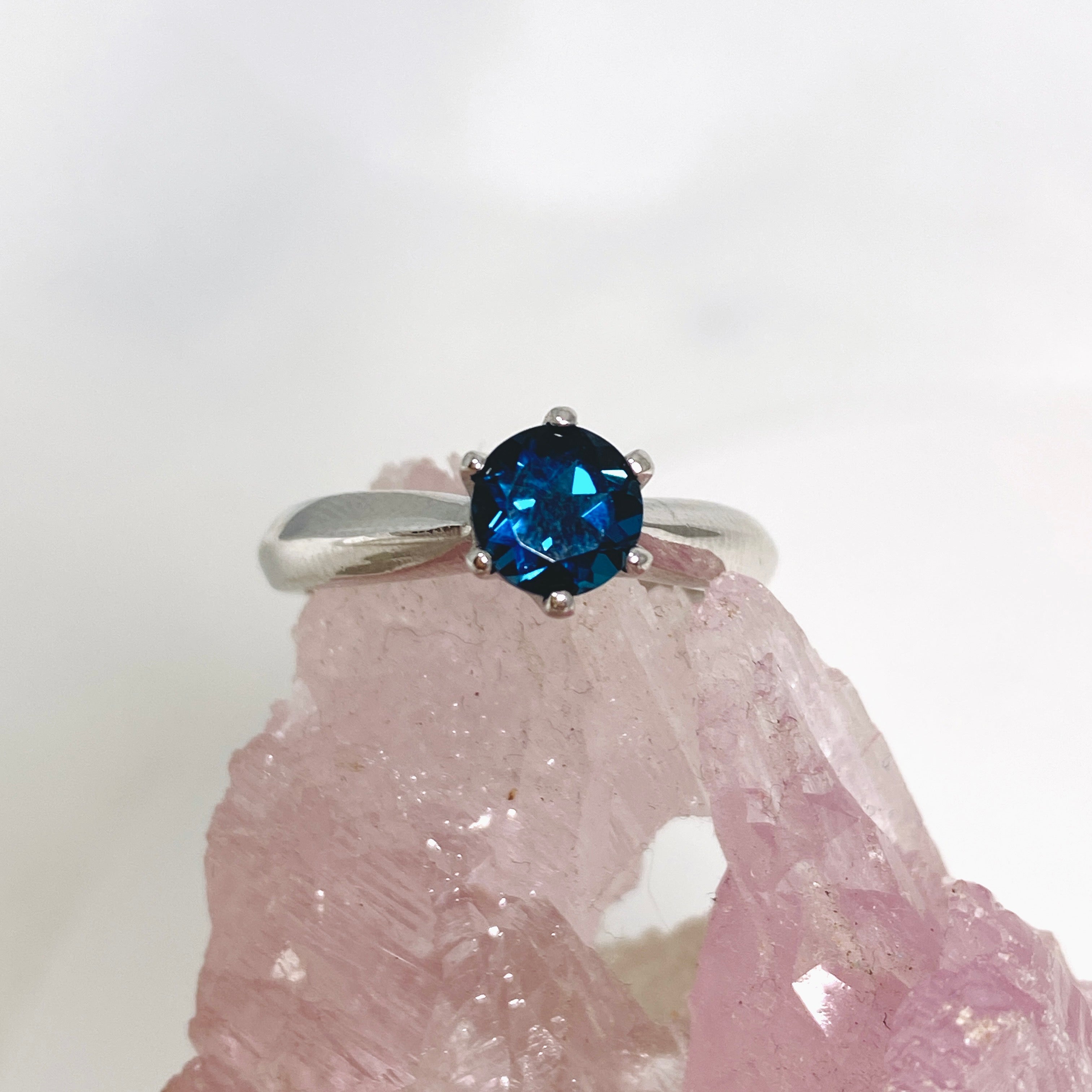 London Blue Topaz Round Solitaire Faceted Ring - Size 7 - HRGJ 57 - Elegant Engagement & Wedding Jewelry for Women