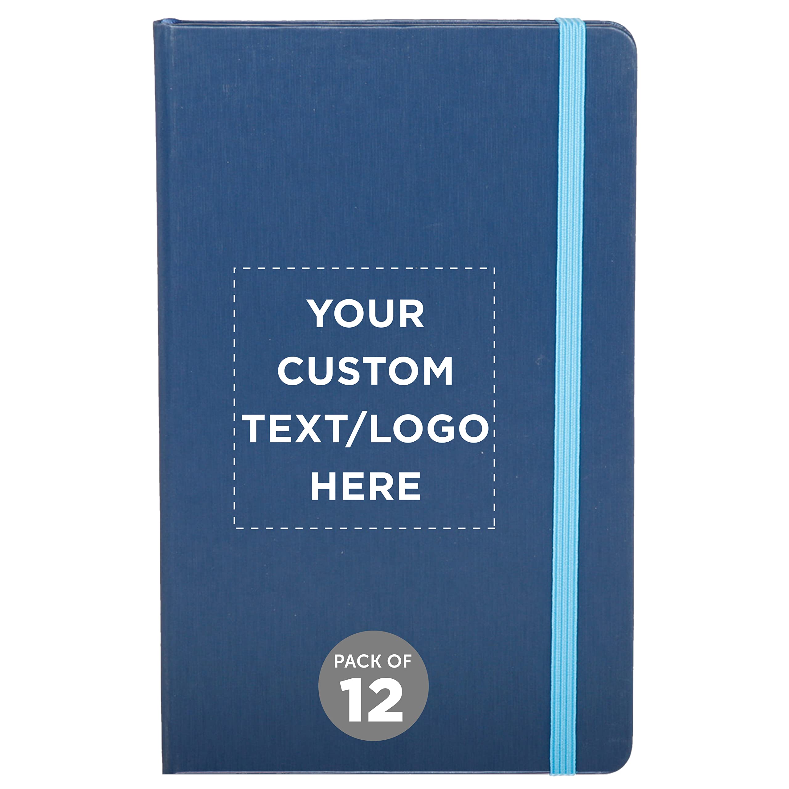Custom Hardcover Notebook Journals with Elastic Band - Set of 12 Personalized Bulk Pack - Blue - Perfect for School, Office & Home Use - Great for Note Taking, Journaling & Gift Giving