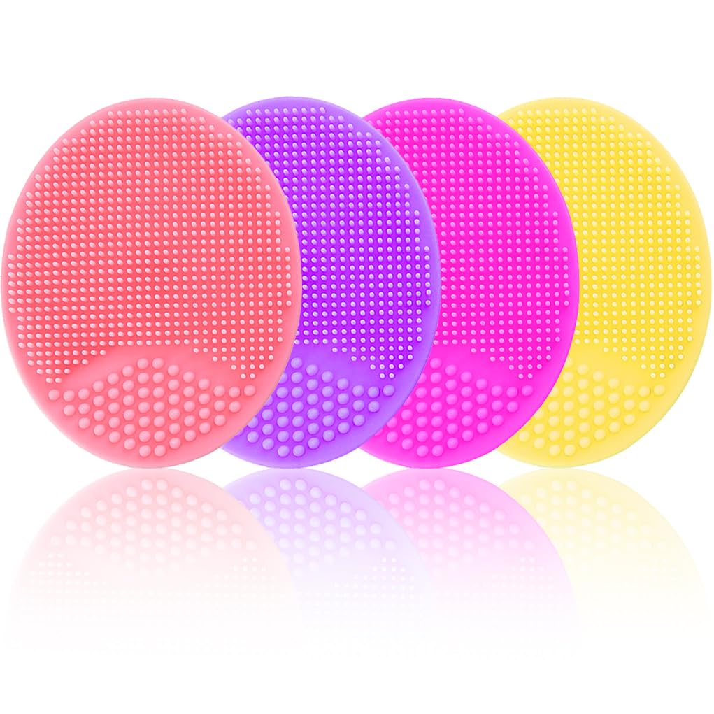 **Soft Silicone Facial Cleansing Brush - 4 Pack Exfoliator for Blackhead, Acne & Pore Deep Cleaning - Gentle Face Scrubber for Sensitive Skin - Perfect for Daily Skincare & Makeup Removal**