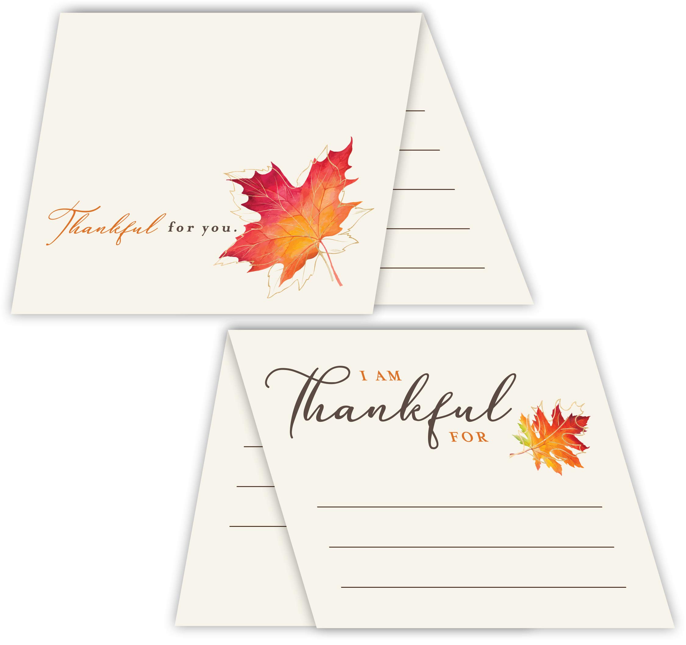 Koko Paper Co 2-in-1 Maple Leaf Thanksgiving Place Cards & Fill-in Gratitude Cards (50-Pack) - Premium Heavy Cardstock - Perfect for Holiday Table Settings, Fall Decor & Gratitude Activities