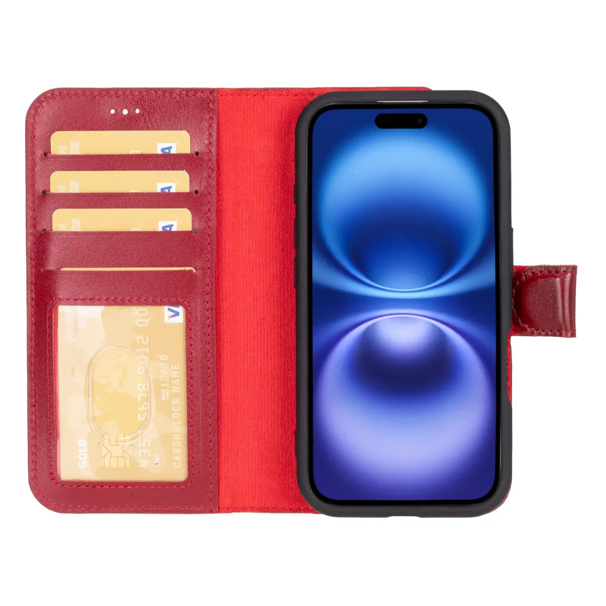 Premium Burnished Red Leather Wallet Case for iPhone 16 (2024 Model) - Slim Protective Cover with Card Slots | Perfect for Everyday Use, Travel & Business