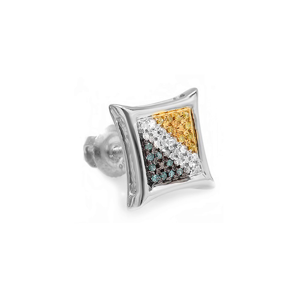 0.08ctw Round Blue White Yellow Diamond Kite Stud Earrings - Dazzlingrock Collection - Micro Pave Setting - Perfect for Weddings, Parties & Special Occasions