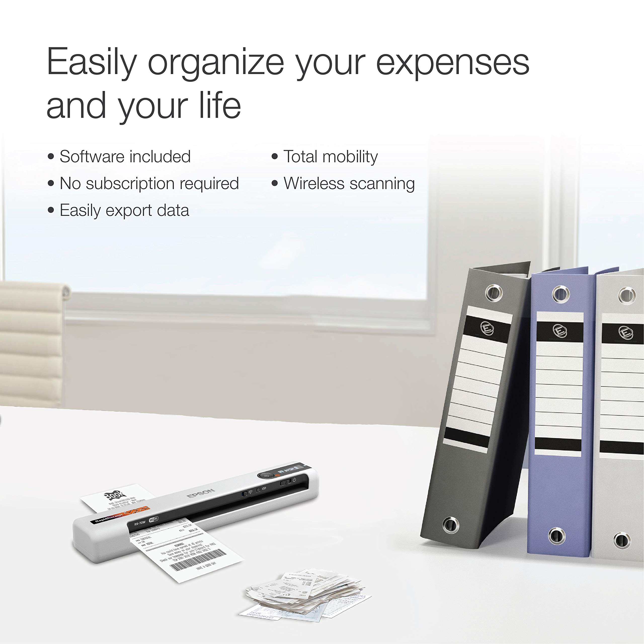 Epson RR-600W Wireless Desktop Color Duplex Receipt & Document Scanner with RR-70W Mobile Scanner Bundle - Fast Scanning for Home Office, Small Business & Tax Receipt Organization