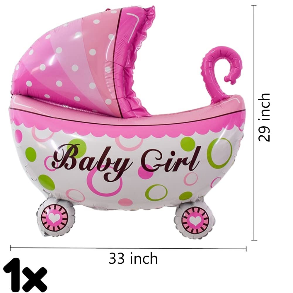 DIWULI Pink Baby Girl Balloons - Baby Shower, Gender Reveal & Birthday Party Decorations for Stroller Carriage, Its a Girl Celebration, Foil Balloon Set for Baby Shower Decor - Perfect for Nursery, Baby's First Birthday & Gender Reveal Parties