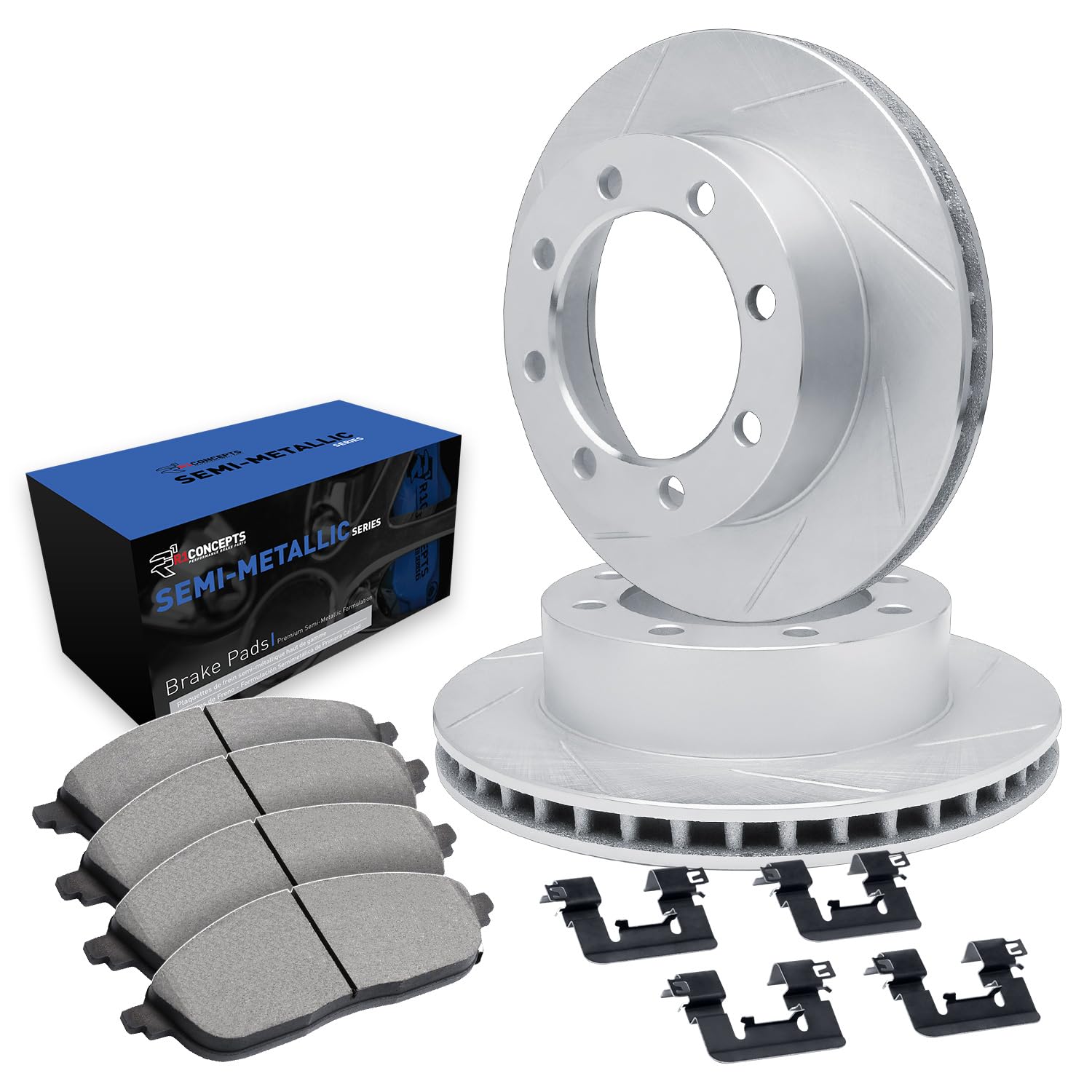 R1 Concepts Rear Brake Pads and Rotors Kit - Semi Metallic Brake Pads with Hardware Kit (WEYH1-54133) | Perfect for Sedans, SUVs & Trucks | Safe Stopping Power for Daily Commute & Highway Driving