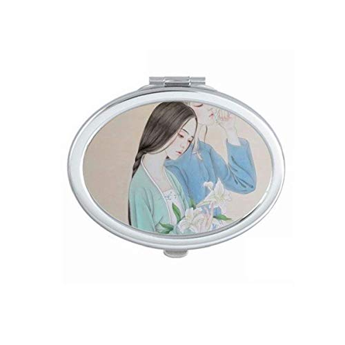DIYthinker Portable Foldable Double-Sided Makeup Mirror with Lily Flower Chinese Painting Design - Perfect for Travel, Home Vanity & Professional Makeup Artists