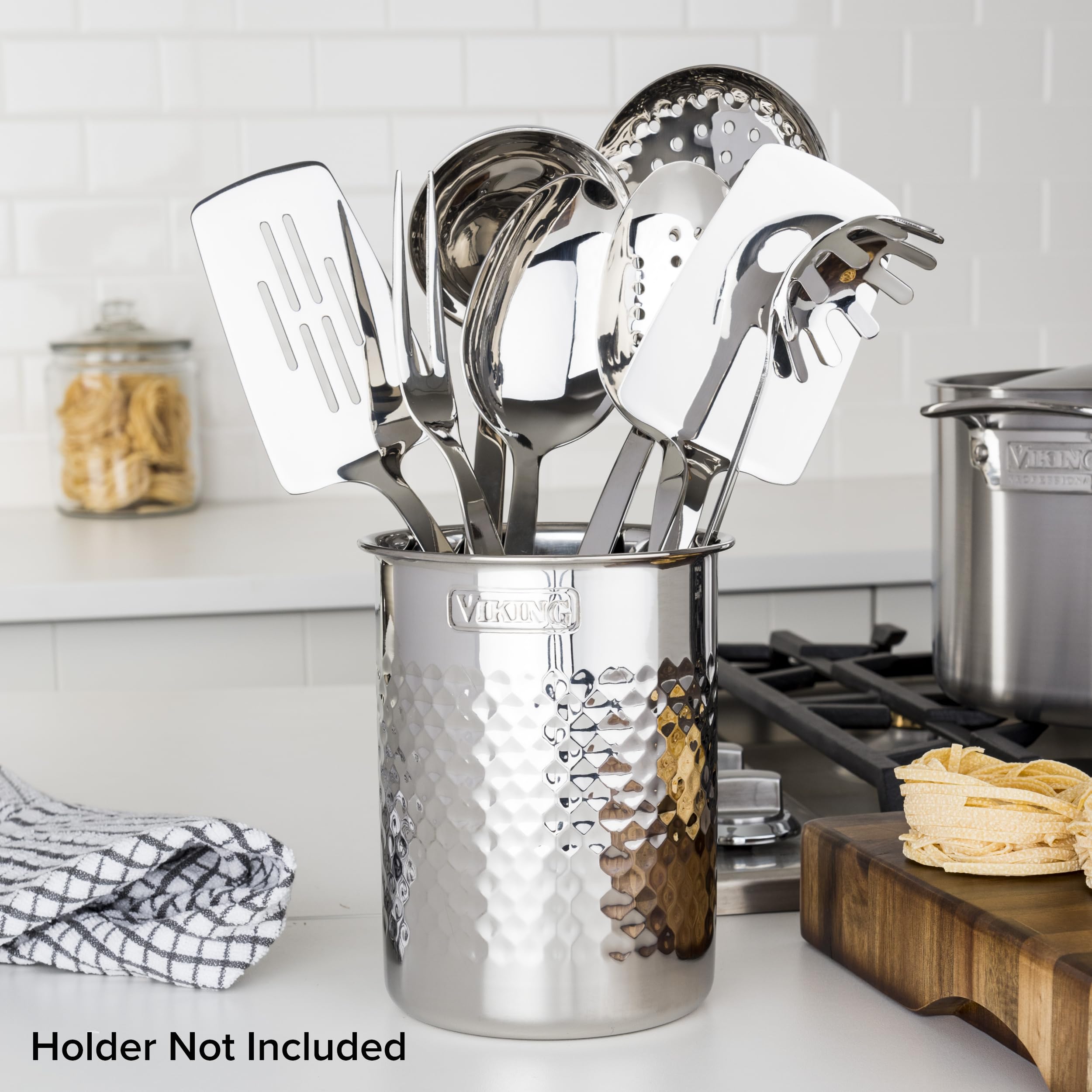 Premium 8-Piece Stainless Steel Viking Kitchen Utensil Set - Spatula, Spoon, Pasta Fork, Ladle, Meat Fork & Skimmer - Durable Silver Cooking Tools for Professional Chefs & Home Cooks - Perfect for Baking, Grilling, Frying & Everyday Meal Prep
