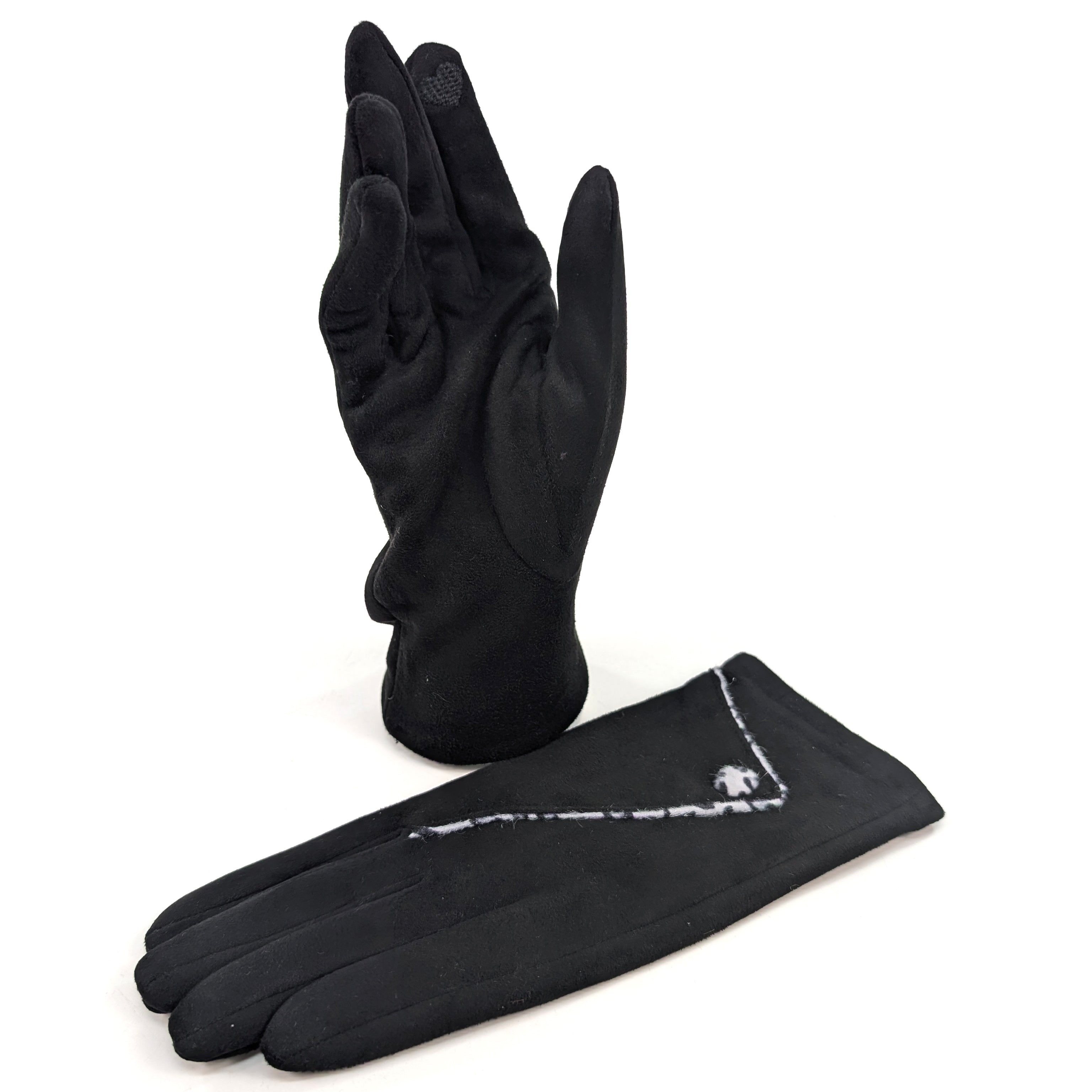 Stylish Animal Print Foldable Suede Gloves - Jet Black for Winter Fashion & Outdoor Activities