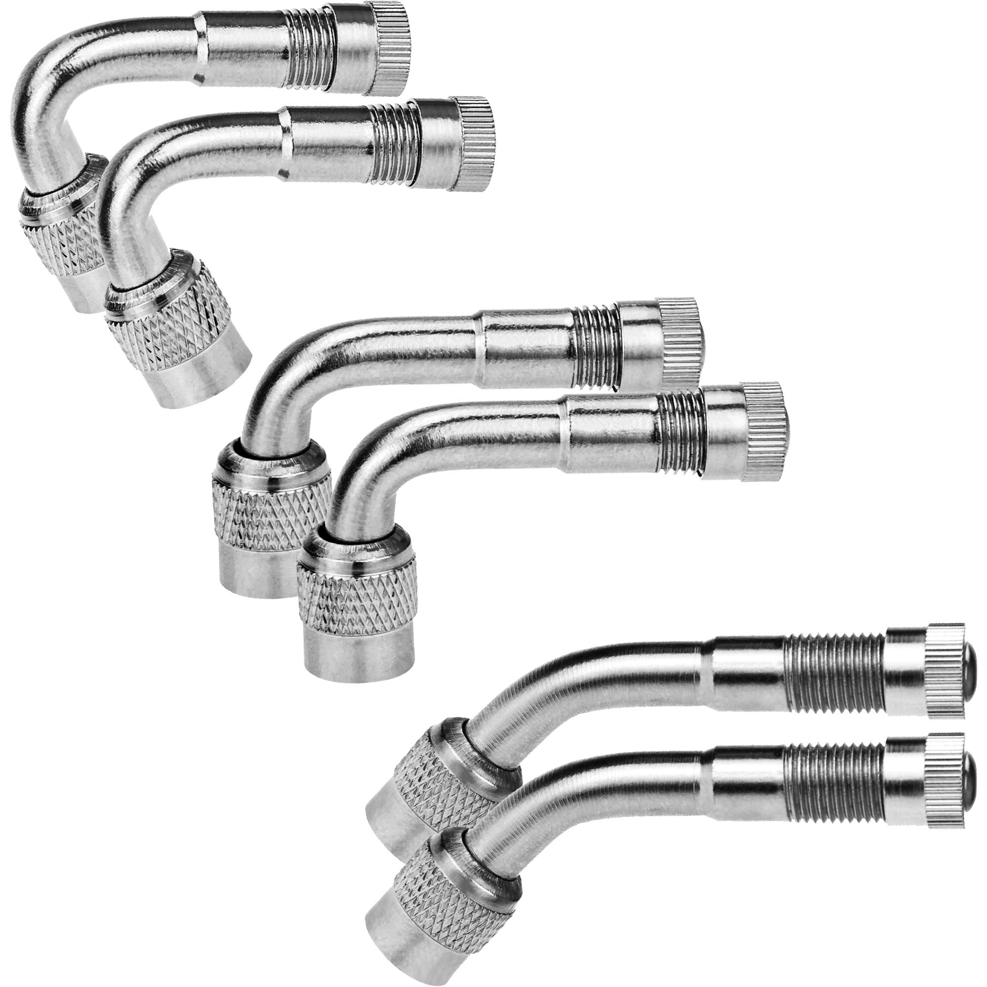 6-Pack Valve Stem Extenders - 45° 90° 135° Angle Tire Valve Extensions for Dual Wheels, Cars, RVs, Strollers, Bikes, Motorcycles & Trailers - Perfect for Inflating Hard-to-Reach Tires