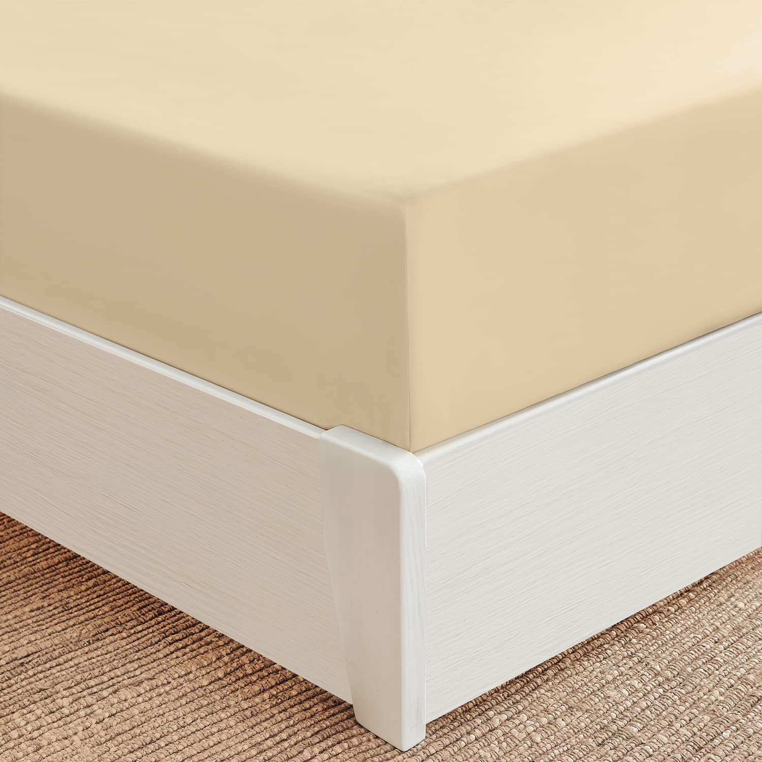 Mellanni King Size Fitted Sheet - Ultra Soft & Cooling Bed Sheet with 16 Inch Deep Pocket - Wrinkle, Fade & Stain Resistant - 1 PC (King, Beige) - Perfect for Master Bedroom, Guest Room & Vacation Homes