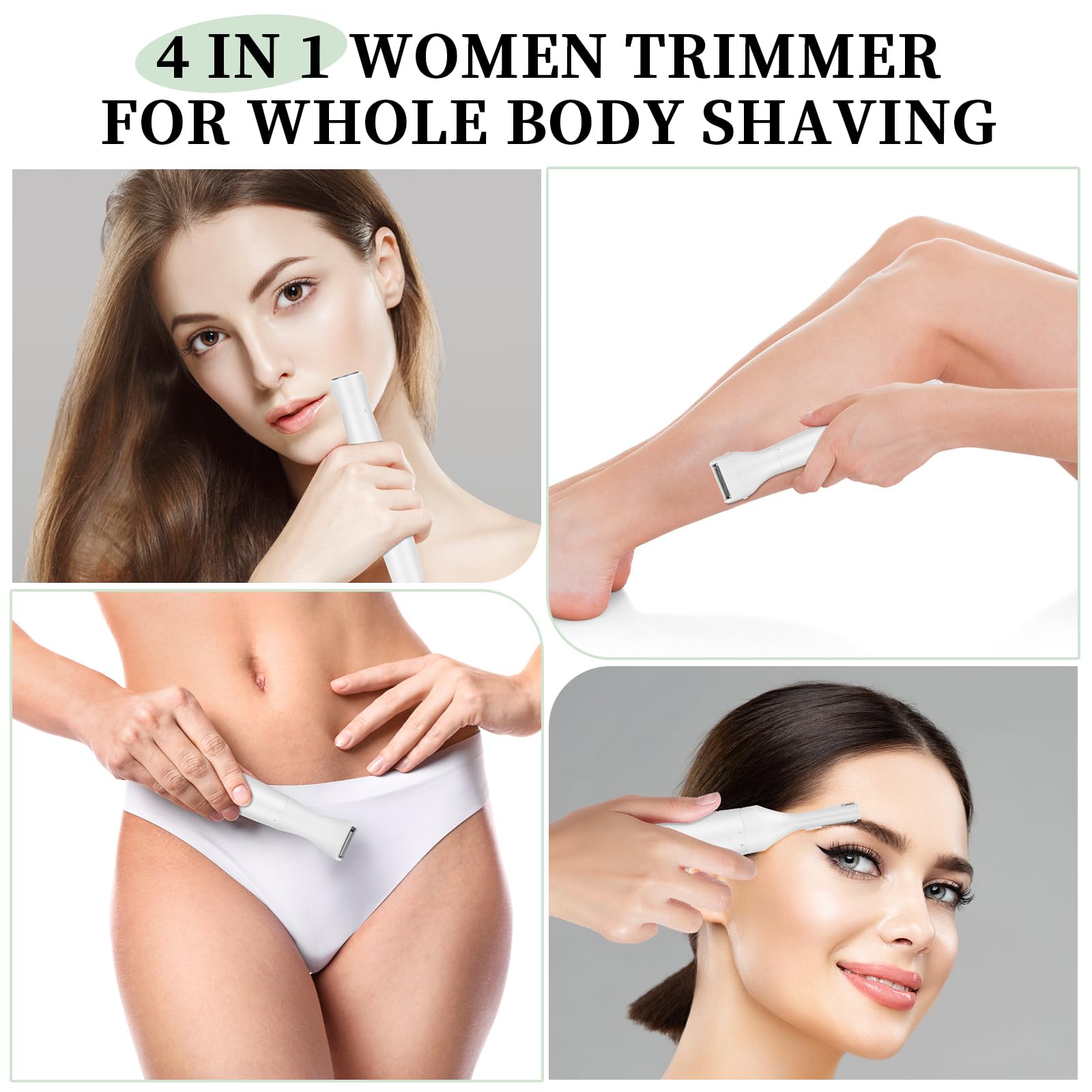 Women's Electric Facial Shavers - 4 in 1 Dry/Wet USB Rechargeable Waterproof Razor for Arms, Legs, Face, Eyebrows & Nose Hair Removal - Perfect for Travel, Home Spa & Daily Grooming Routine (White)