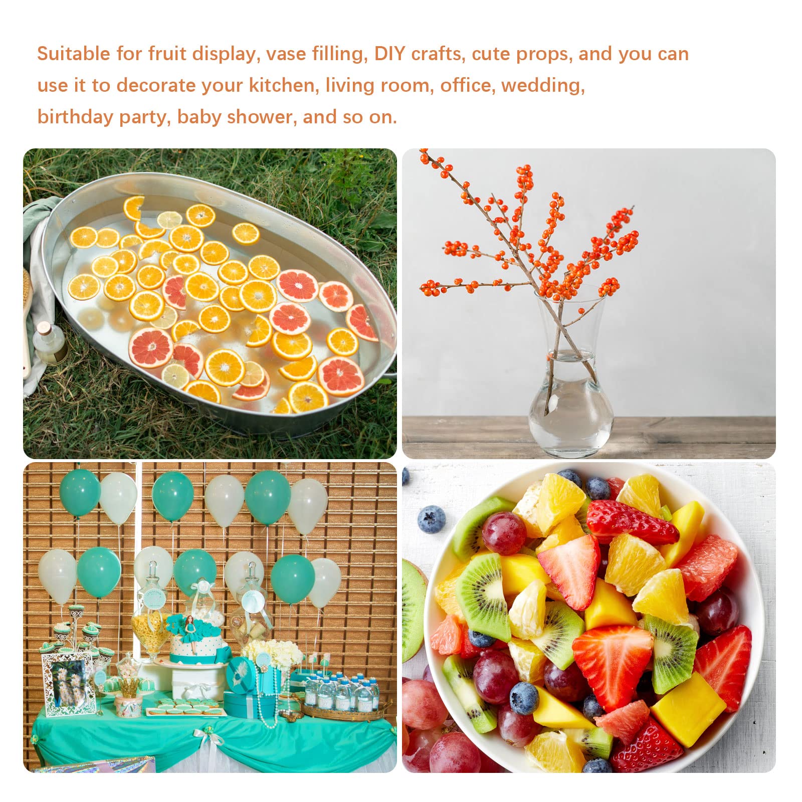 48Pcs Fake Fruit Plastic Fruit Set - Mixed Artificial Fruit Slices (Lemons, Kiwi, Strawberry, Watermelon) & Ice Cubes for Home Decor, Kitchen Display, Party & Wedding Decoration - Realistic Fake Fruit for Table Centerpieces, Dessert Displays & Photography Props