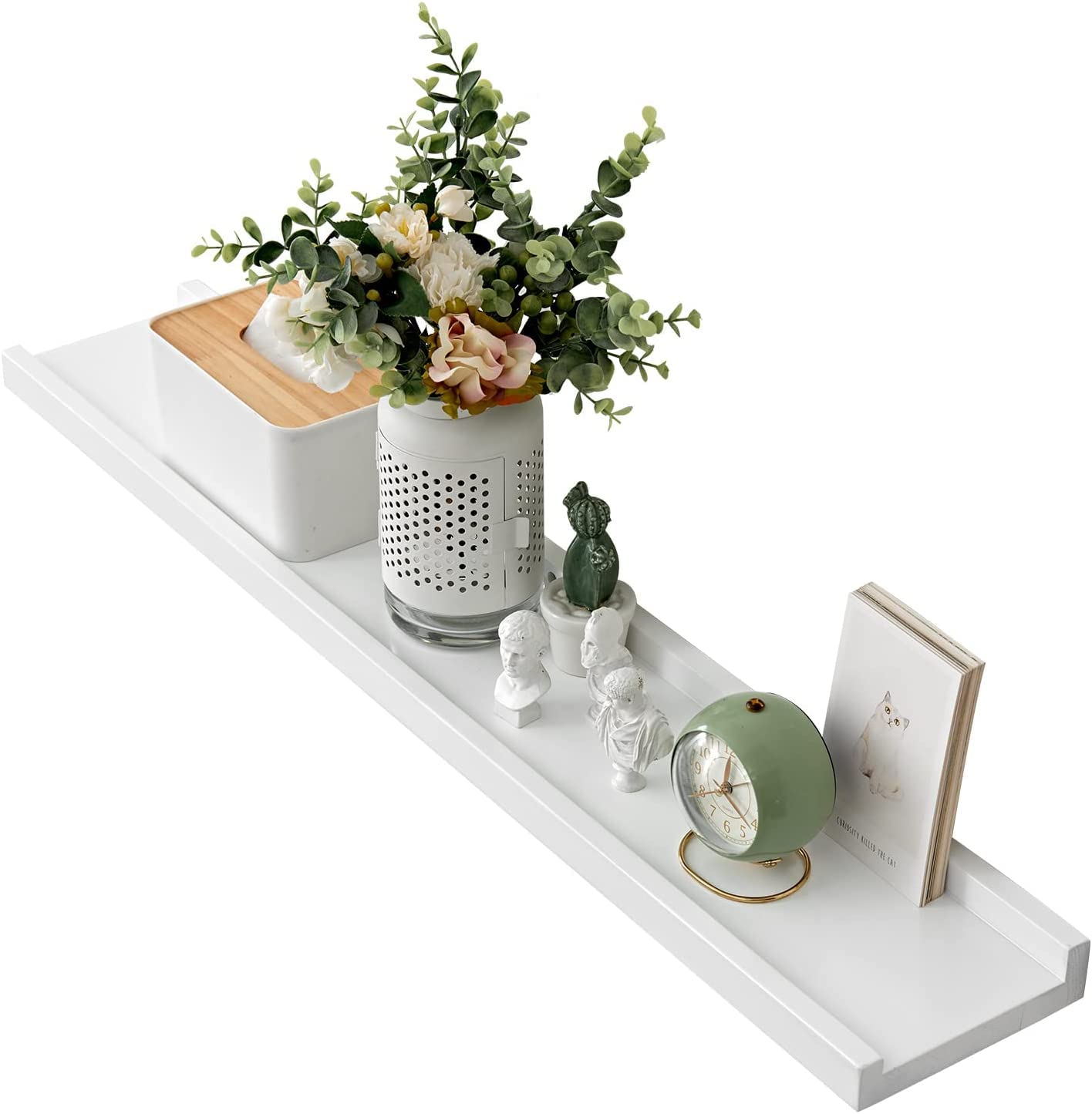 White Solid Oak Wood Floating Shelf - 24 Inch Wall Shelf with Lip for Picture Display | Perfect for Wall Decor in Living Room, Bedroom & Kitchen | Durable & Stylish Home Organization Solution