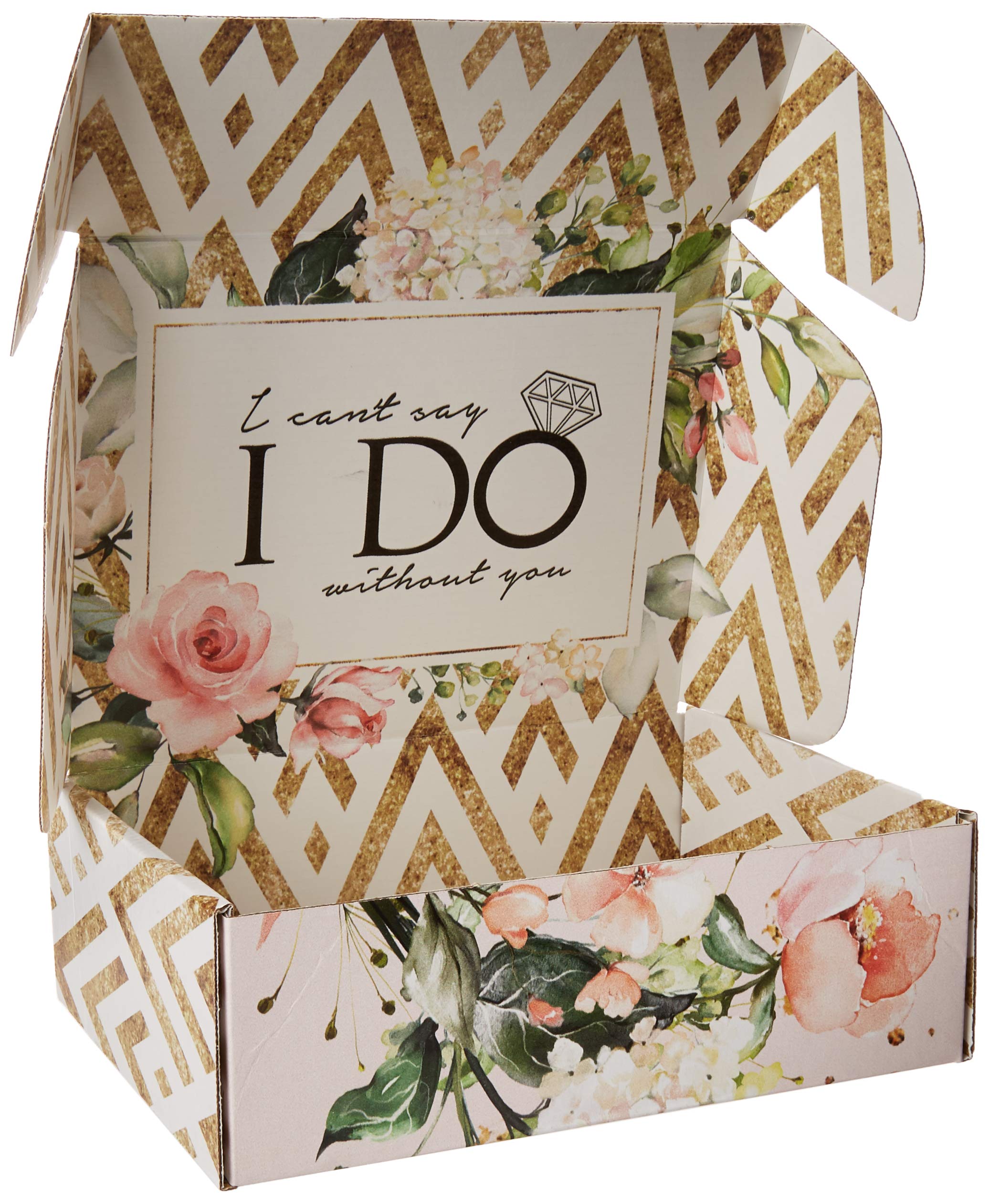 Elegant Gold Floral Bridesmaid Proposal Box Empty - 'I Can't Say I Do Without You' Message Inside - Perfect for Wedding Party Invitations & Bridal Shower Gifts