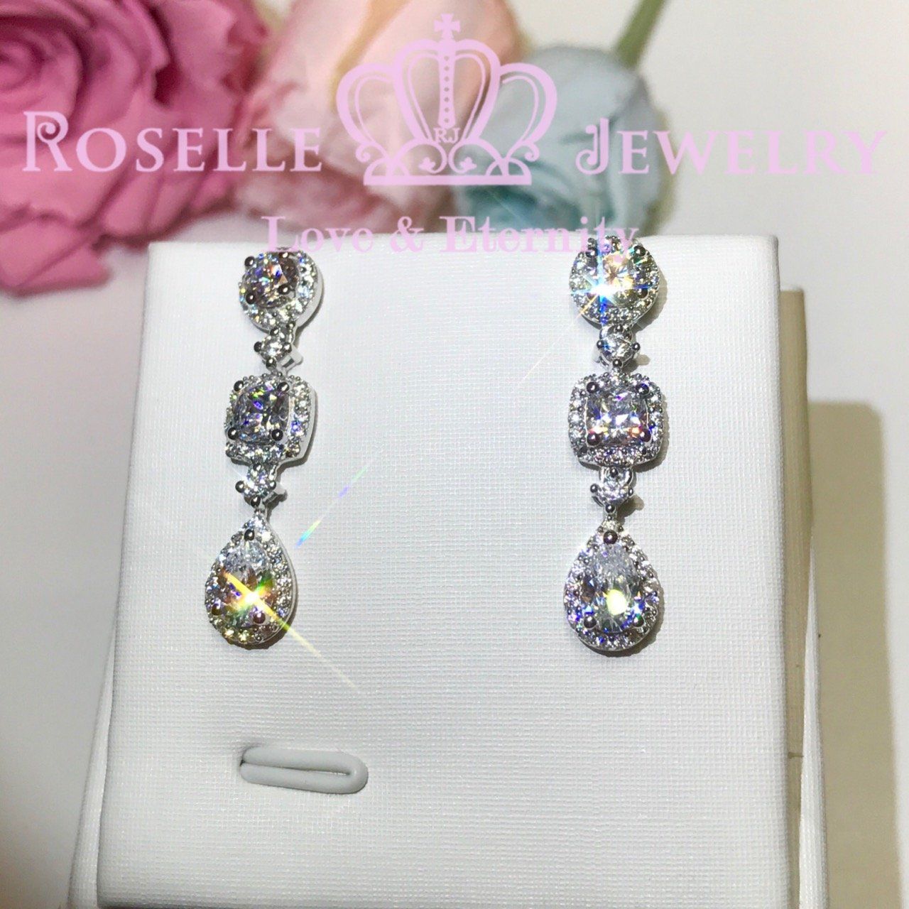 Three Stone Halo Drop Earrings - Elegant Dangling Earrings for Women - Perfect for Weddings, Parties & Special Occasions