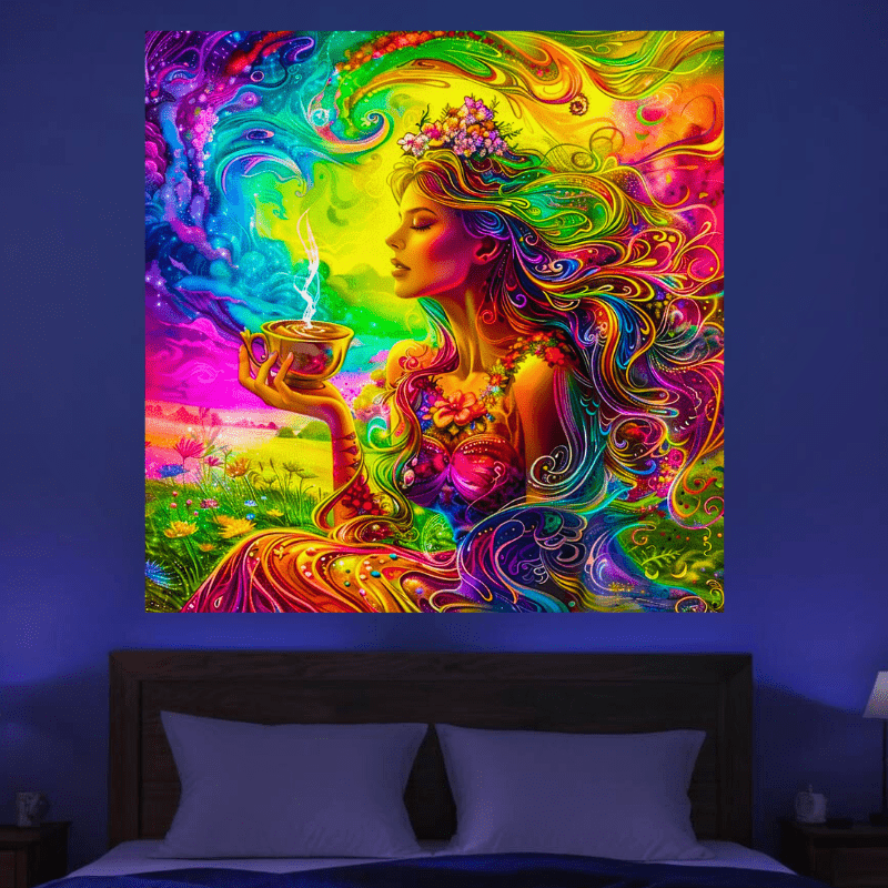 Rainbow Flow Official Glow Tapestry UV Art Decor - Vibrant Wall Hanging for Bedroom, Party & Festival Decorations