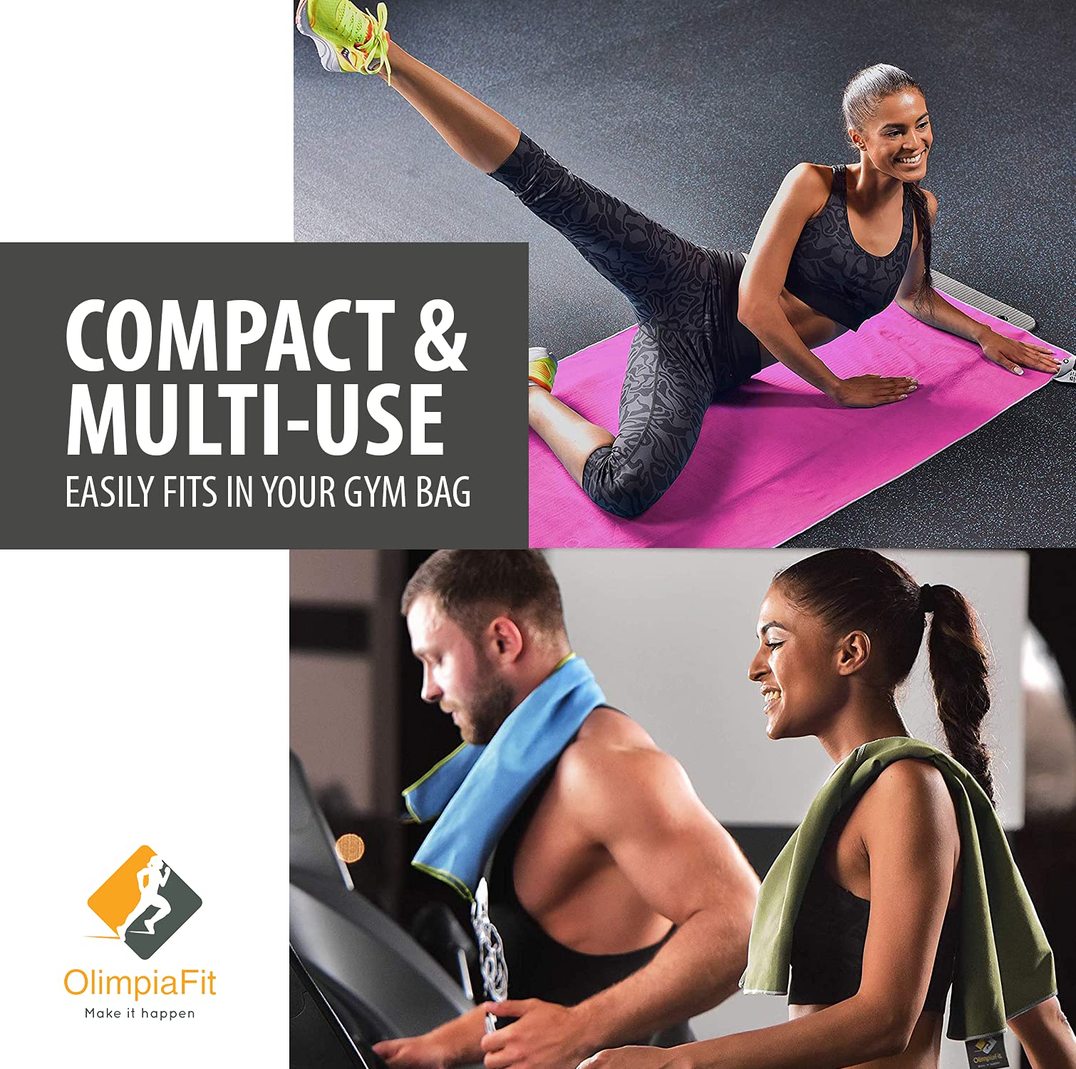 OlimpiaFit Quick Dry Microfiber Towel Set - 3 Pack Lightweight Travel Towels with Carry Bag | Fast Absorbing Sports Towels for Gym, Yoga, Swimming, Beach, Camping & Outdoor Activities | Perfect for Travel, Fitness & Active Lifestyle
