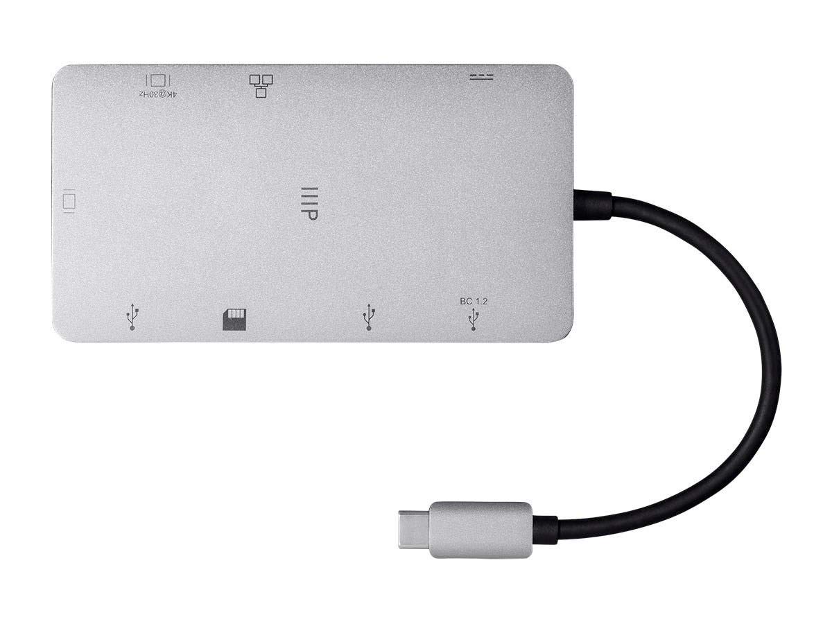 Monoprice USB-C Travel Dock - 6-in-1 Multiport Adapter with HDMI, VGA, Gigabit Ethernet, 2x USB 3.0 Ports, SD/MicroSD Card Reader & 100W PD Charging (Silver) - Perfect for Business Travel, Home Office & MacBook Pro/Air Connectivity