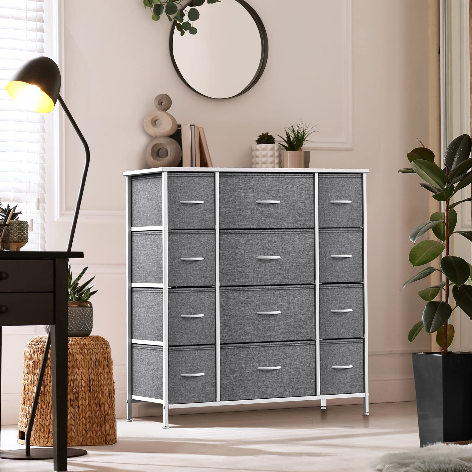 Sorbus 12-Drawer Dresser Organizer with Steel Frame & Wood Top - Easy Pull Fabric Bins for Clothes Storage - Large Bedroom, Hallway, Living Room, Nursery & Closet Storage Furniture - Perfect for Home Organization & Space Saving