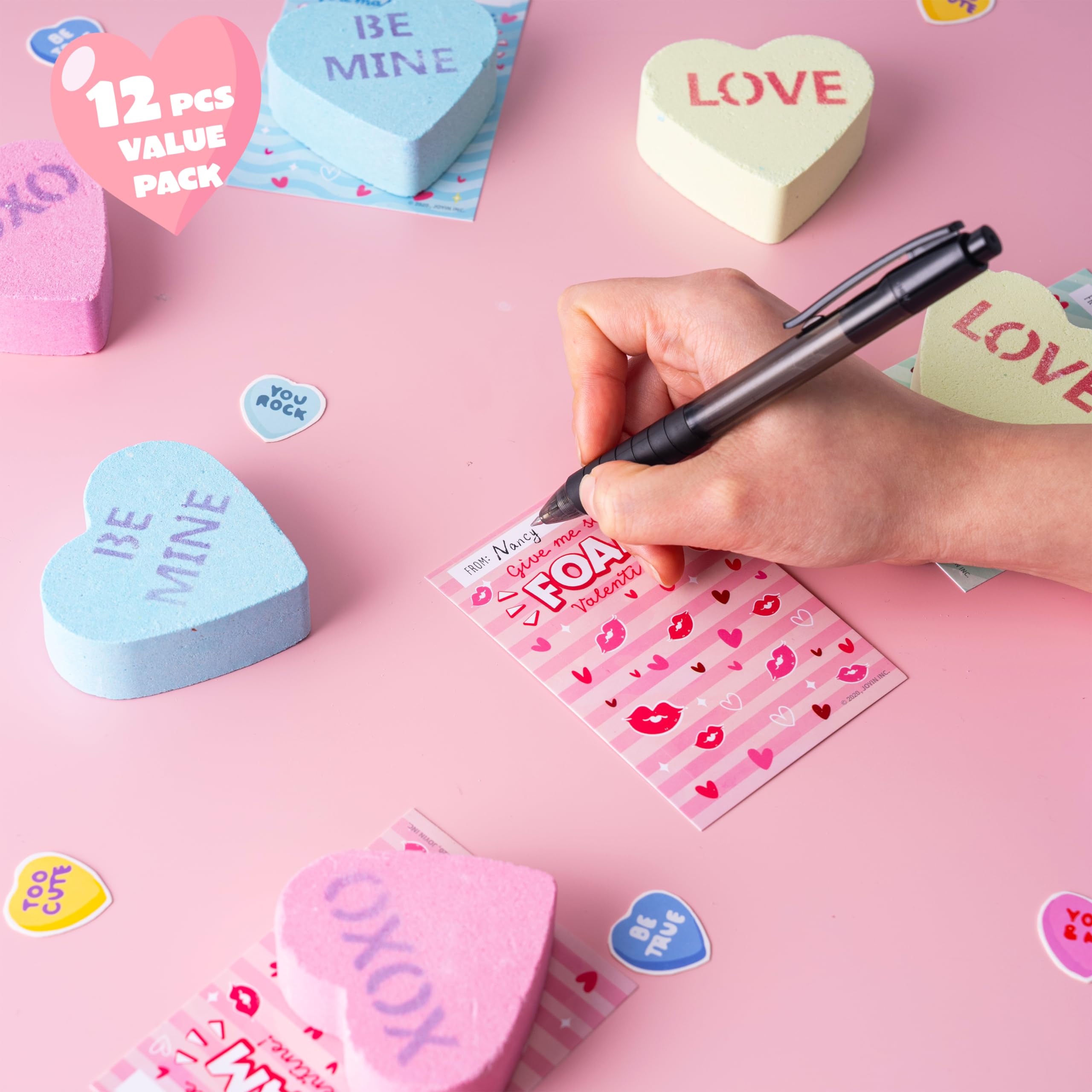 JOYIN 12 Pack Heart Shaped Bath Bombs with Valentine's Day Cards - Kids Party Favors, DIY Gifts for Her, Romantic Gifts for Couples - Perfect for Spa Nights, Birthday Celebrations & Holiday Gifting