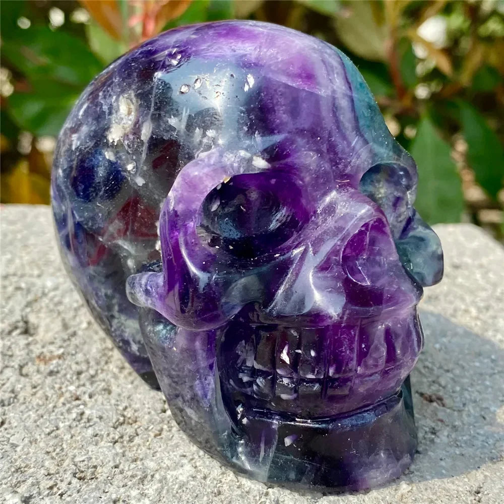 Natural Fluorite Skull Carving - Raw Quartz Crystal Healing Stone for Reiki & Energy Cleansing | Mineral Specimen for Home Decor, Meditation & Spiritual Practice