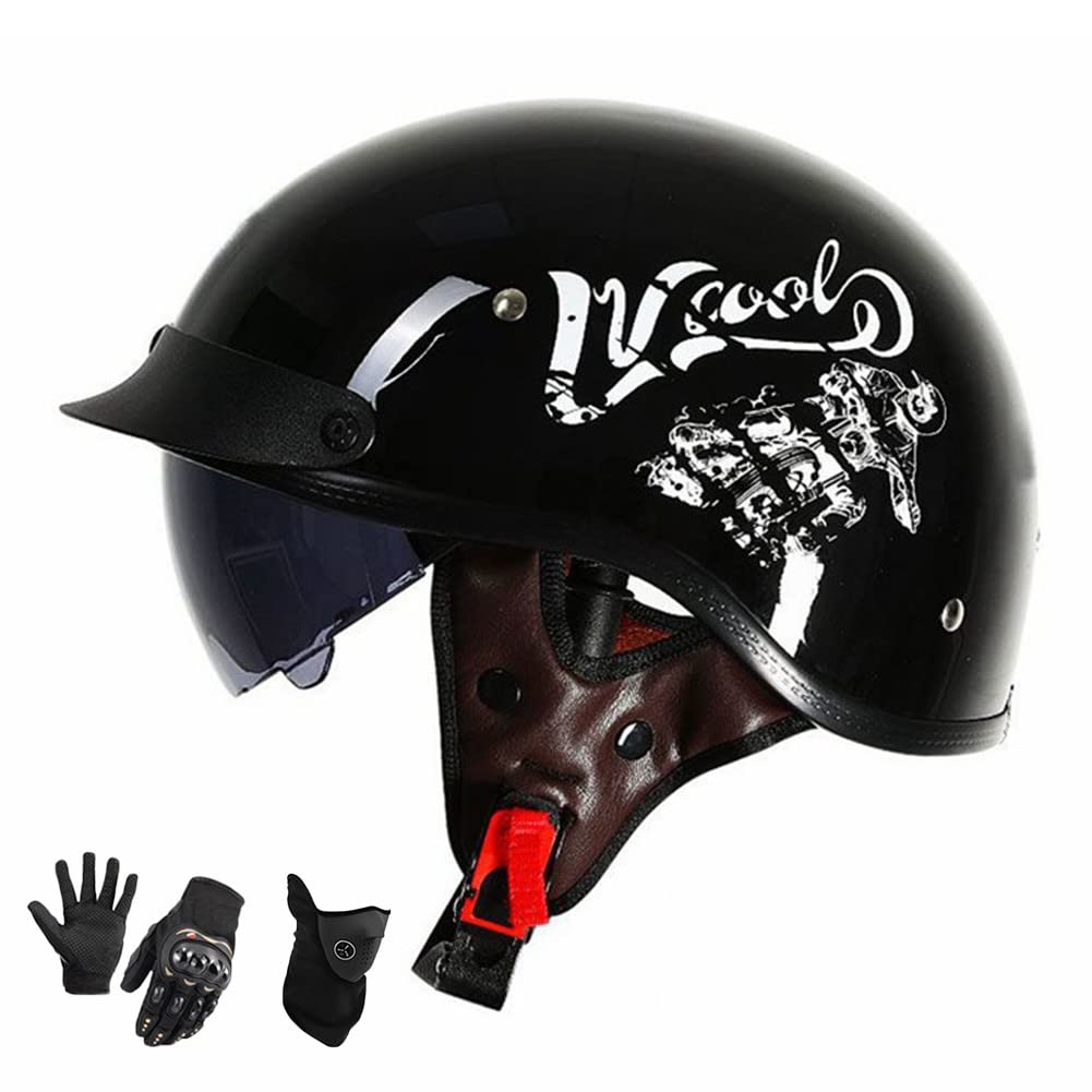 **DOT/ECE Certified Retro Motorcycle Half Helmet with Sun Visor - Lightweight ABS Shell for Men & Women (55-63cm) - Perfect for Cruiser, Scooter & Urban Riding**